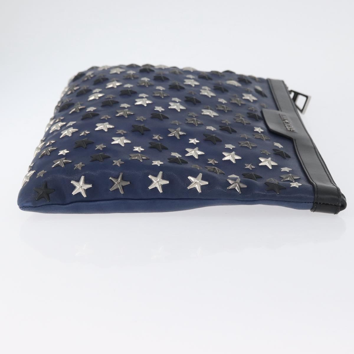 Jimmy Choo Studs Clutch Bag Leather Navy Silver Auth BA11032