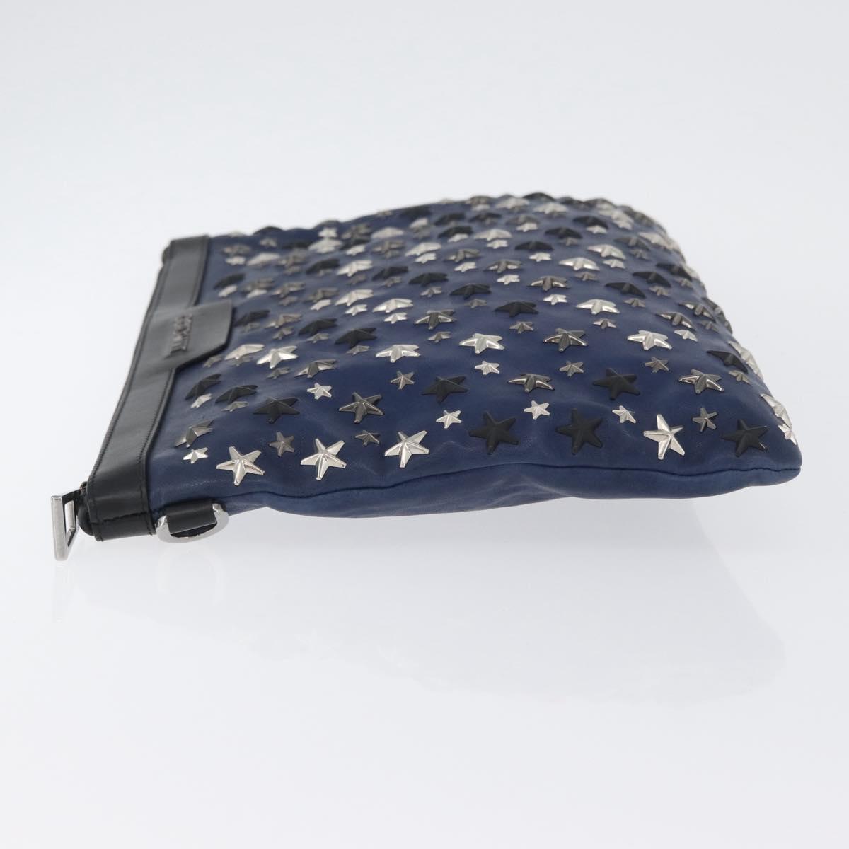Jimmy Choo Studs Clutch Bag Leather Navy Silver Auth BA11032