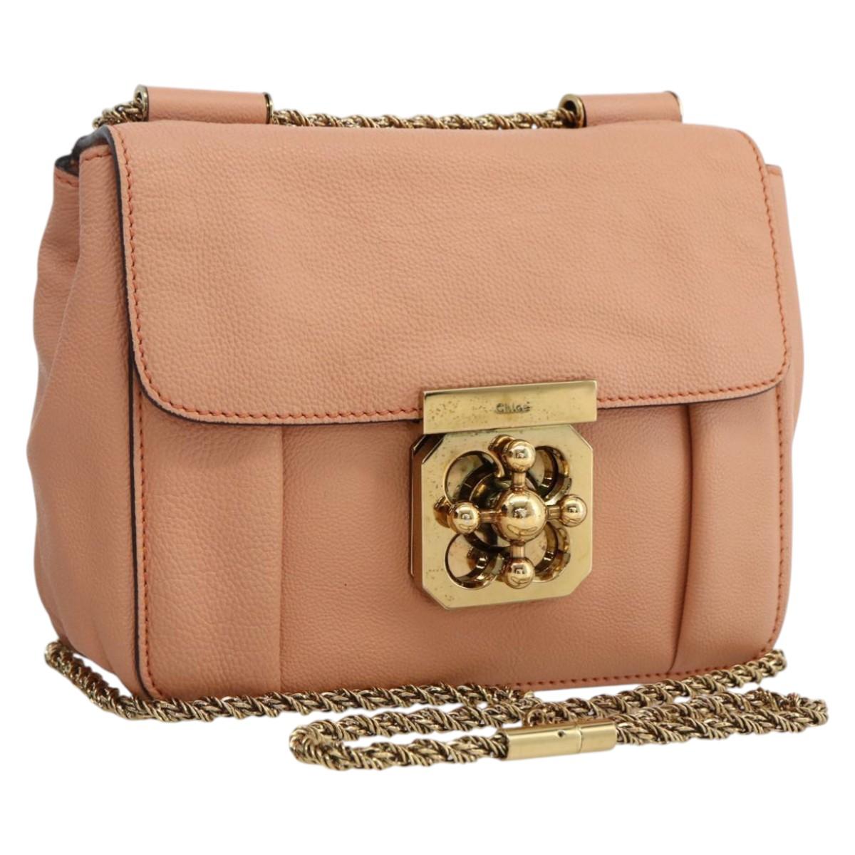 Chloe Chain Elsie Shoulder Bag Leather Pink Gold Auth BA11036V