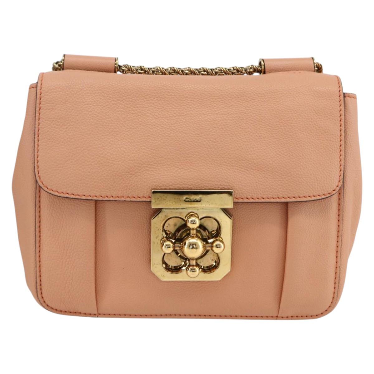 Chloe Chain Elsie Shoulder Bag Leather Pink Gold Auth BA11036V