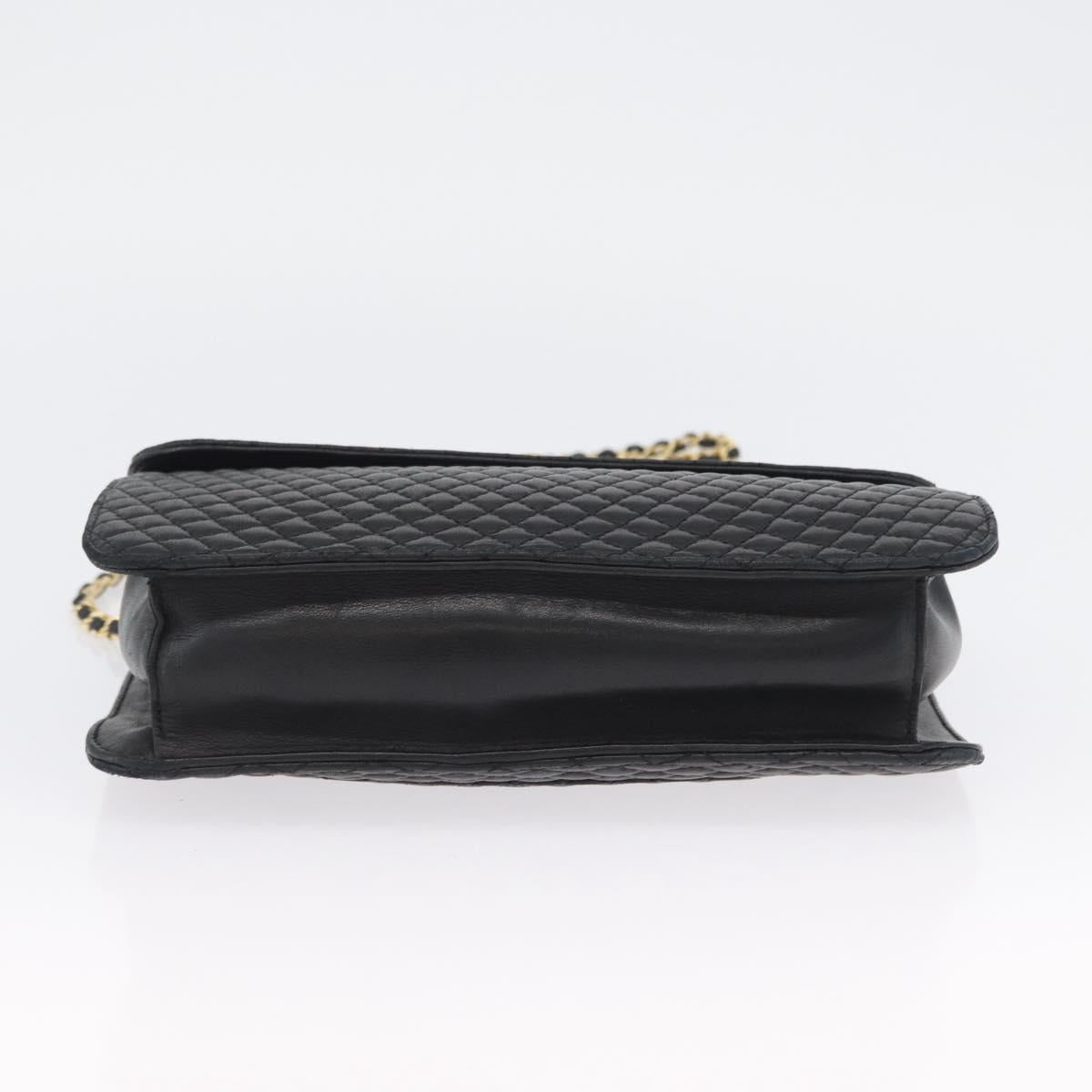 BALLY Quilted Chain Shoulder Bag Leather 2way Black Gold Auth BA11038