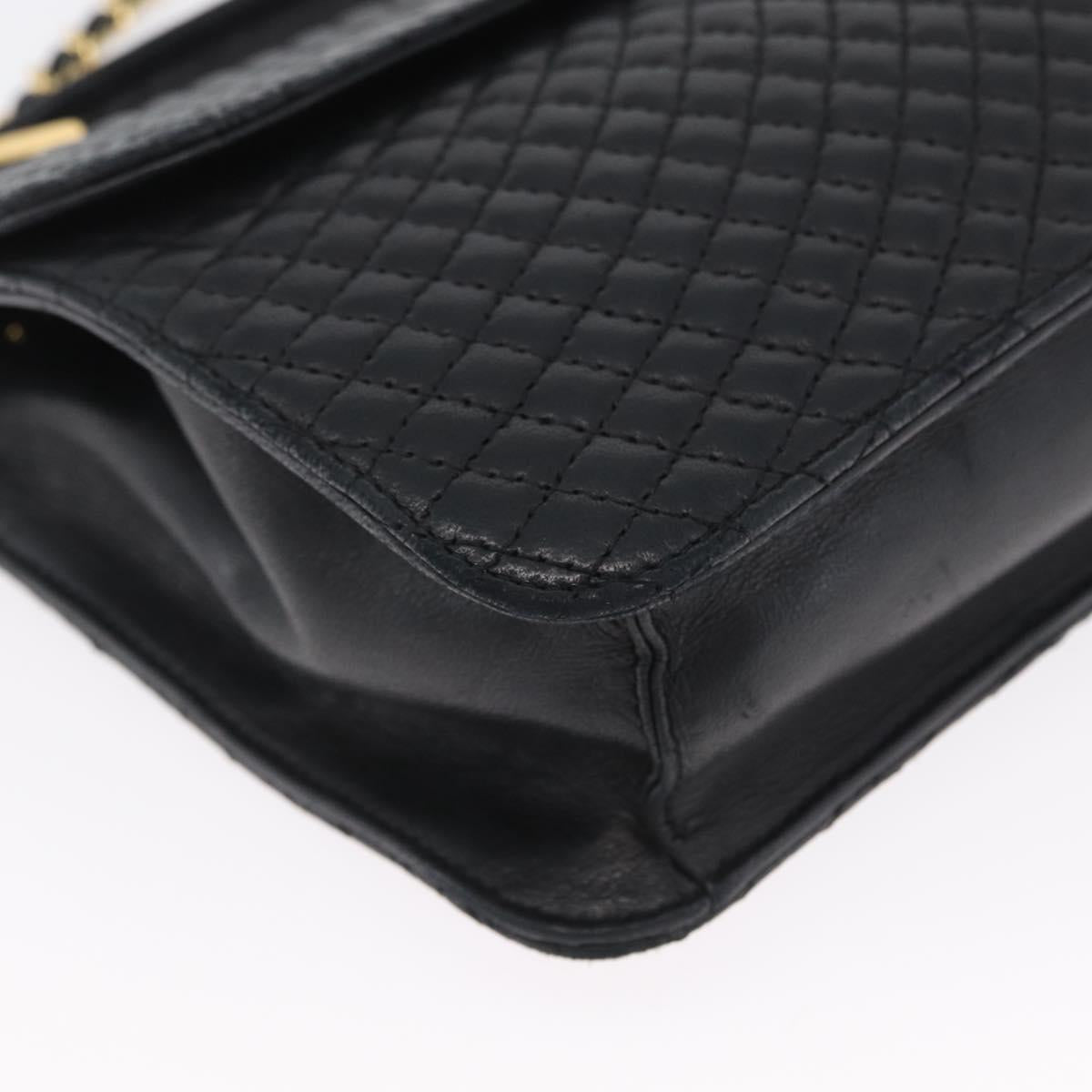BALLY Quilted Chain Shoulder Bag Leather 2way Black Gold Auth BA11038