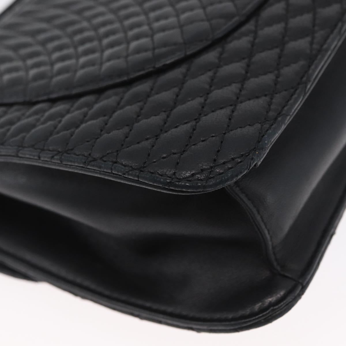 BALLY Quilted Chain Shoulder Bag Leather 2way Black Gold Auth BA11038