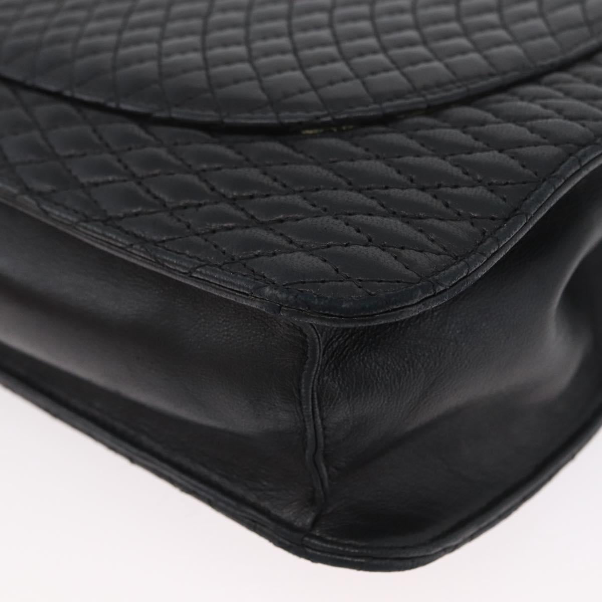 BALLY Quilted Chain Shoulder Bag Leather 2way Black Gold Auth BA11038