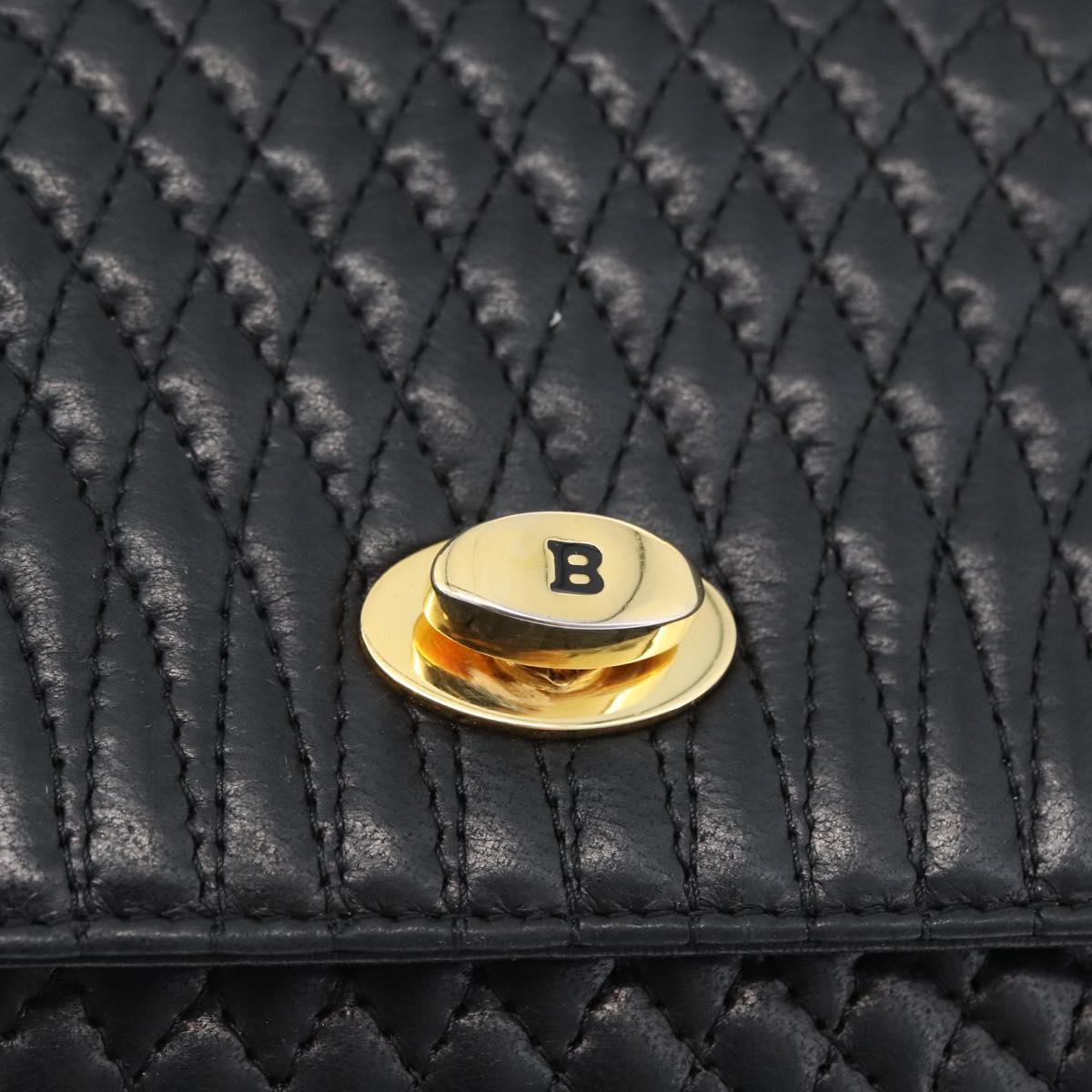 BALLY Quilted Chain Shoulder Bag Leather 2way Black Gold Auth BA11038