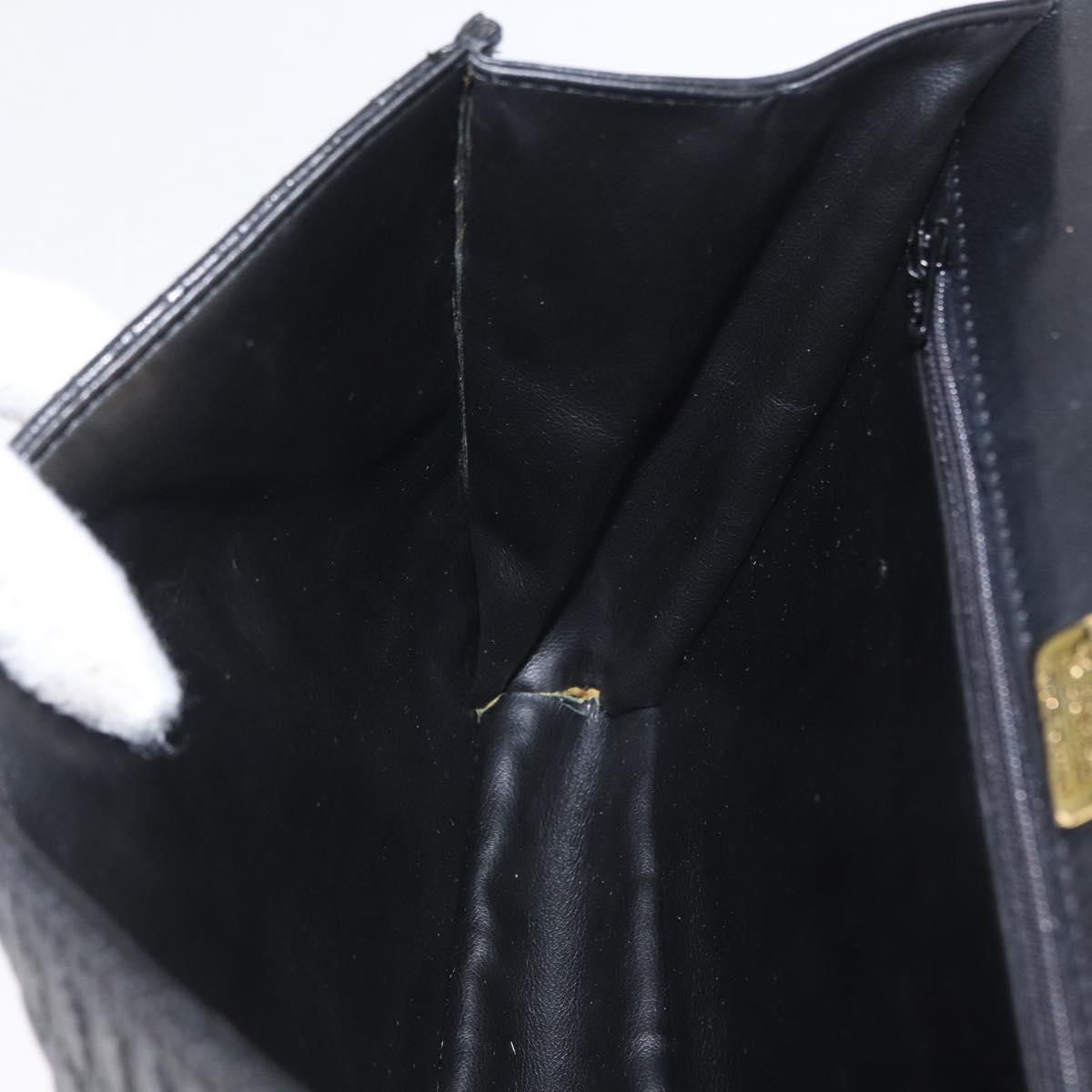 BALLY Quilted Chain Shoulder Bag Leather 2way Black Gold Auth BA11038