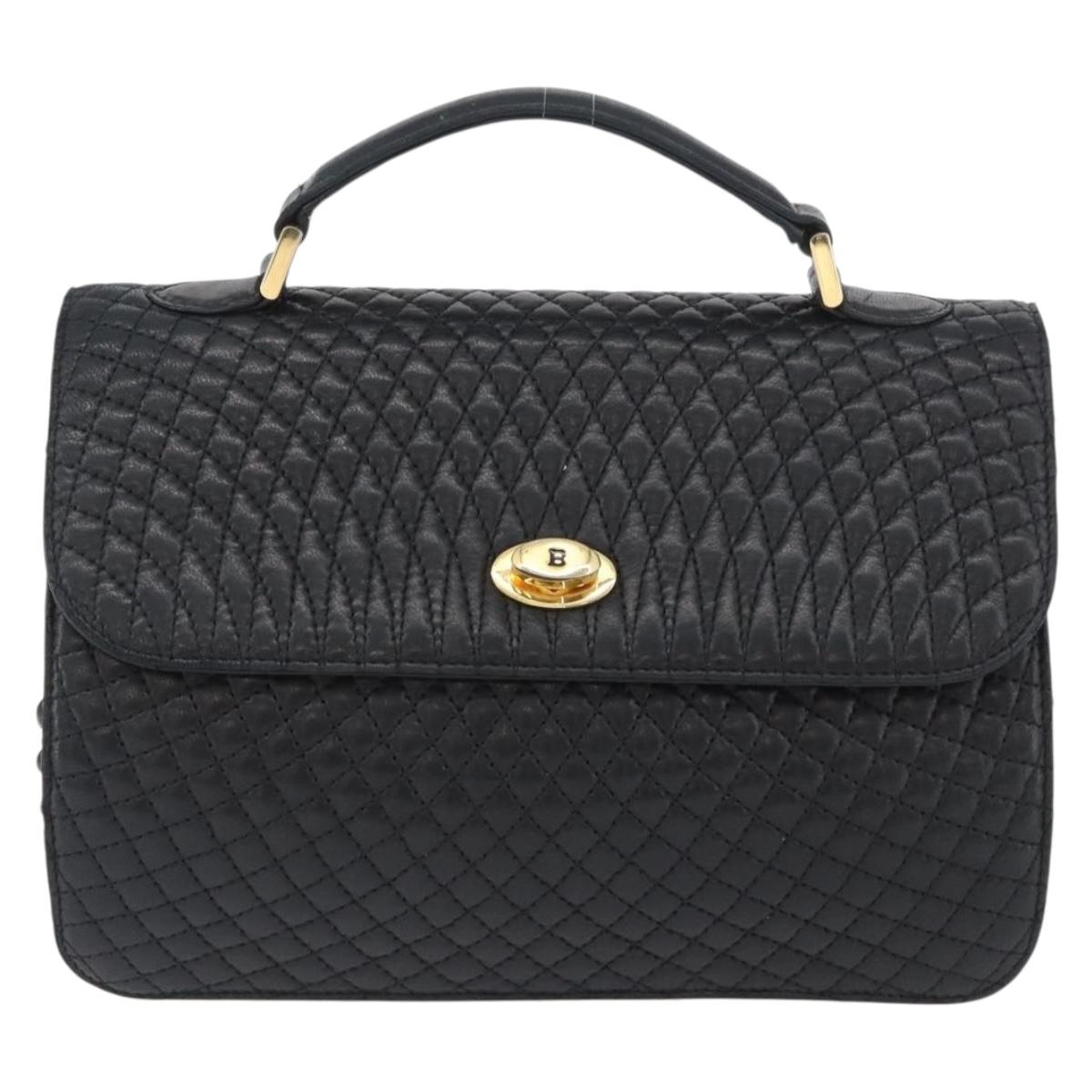 BALLY Quilted Chain Shoulder Bag Leather 2way Black Gold Auth BA11038