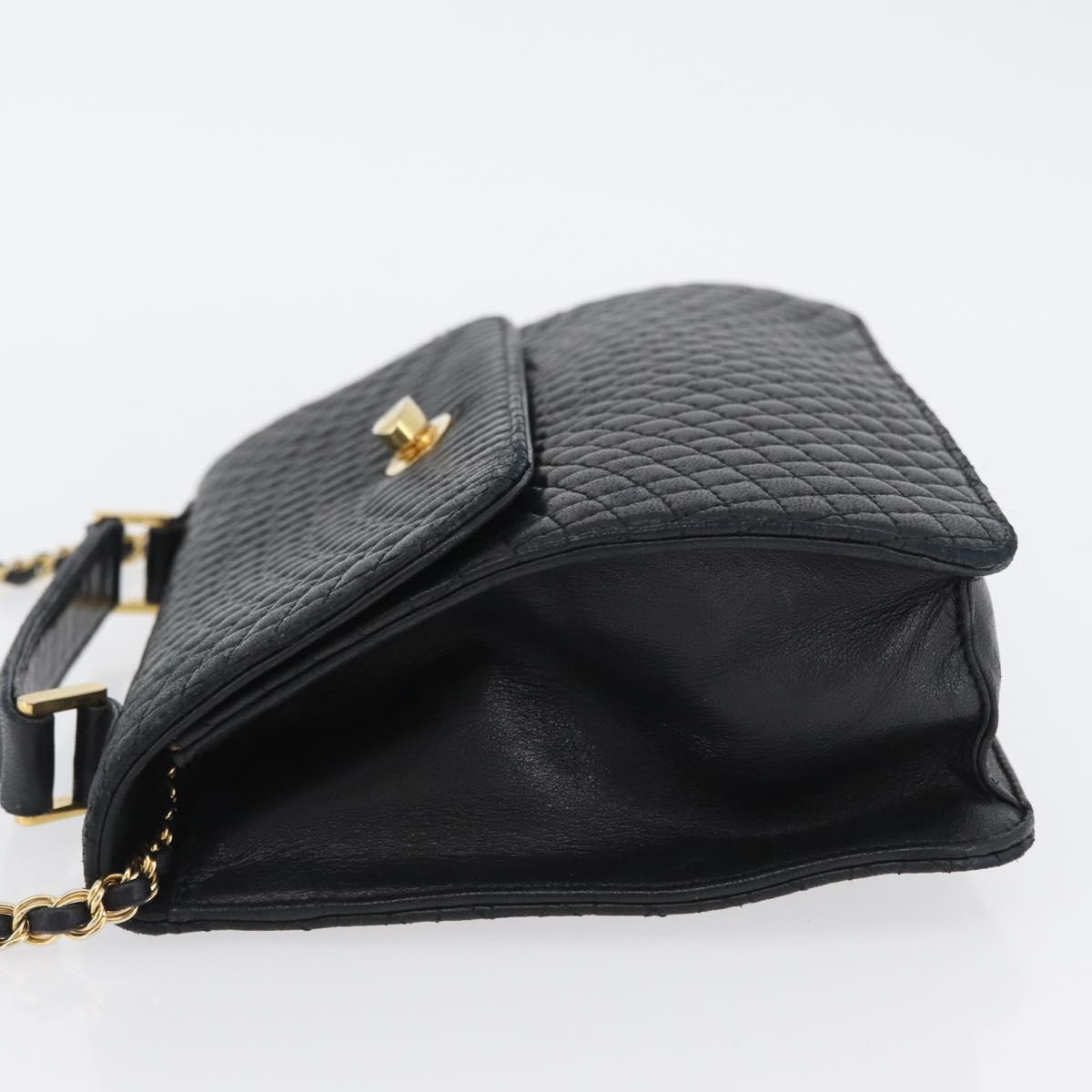 BALLY Quilted Chain Shoulder Bag Leather 2way Black Gold Auth BA11038