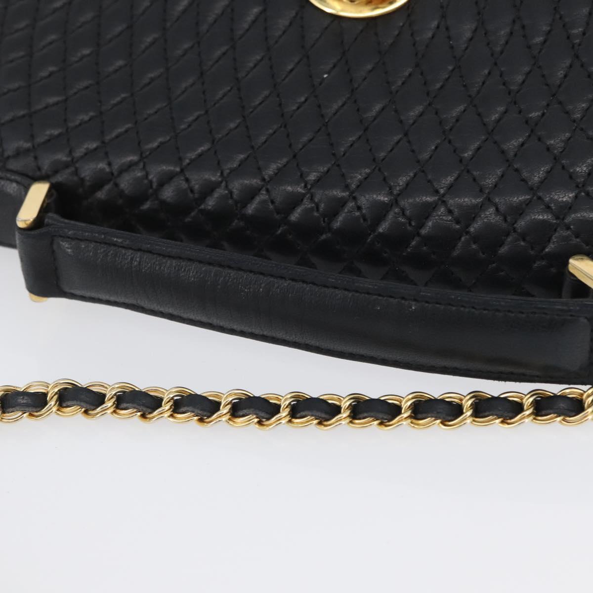 BALLY Quilted Chain Shoulder Bag Leather 2way Black Gold Auth BA11038