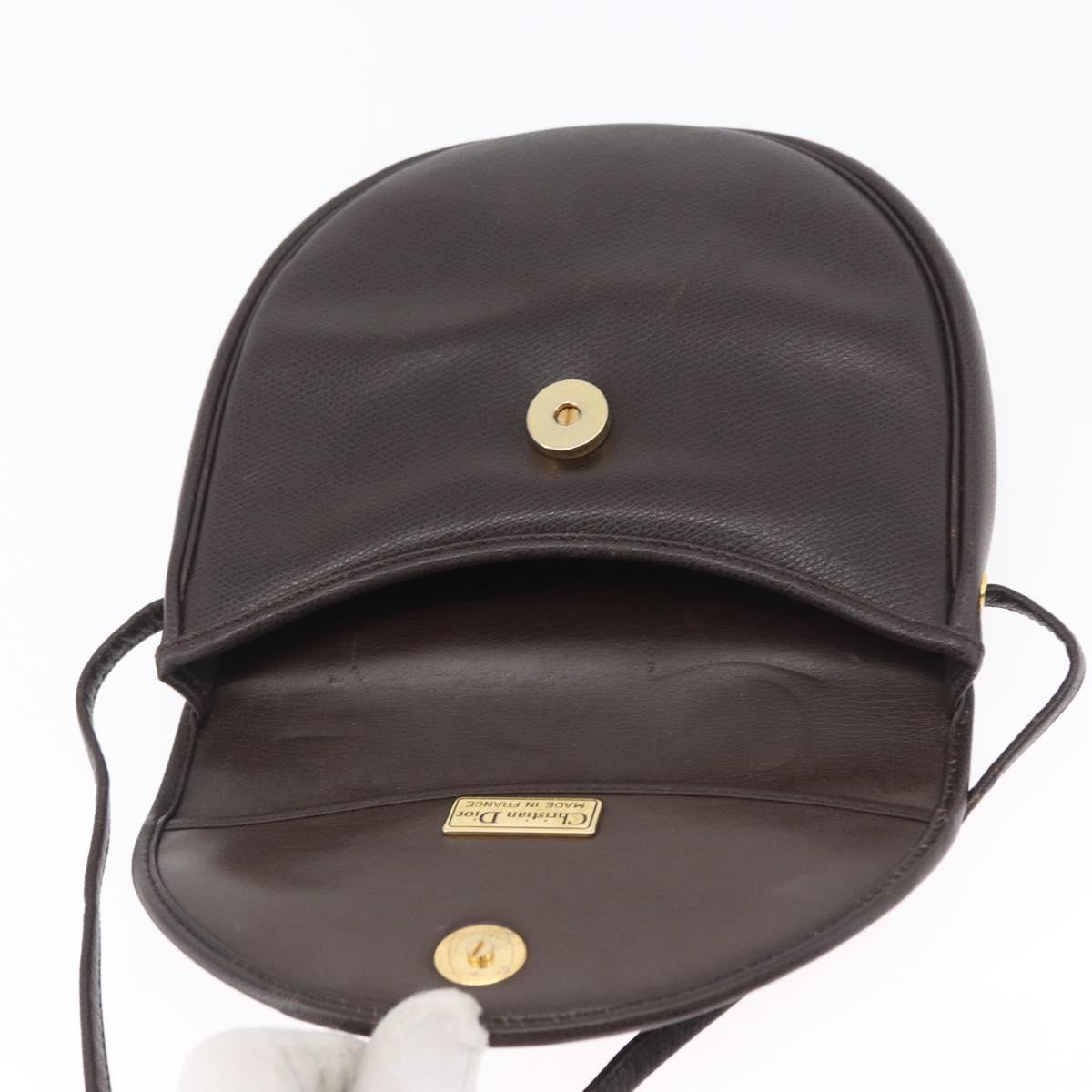 Christian Dior Shoulder Bag Leather Brown Gold Auth BA11045