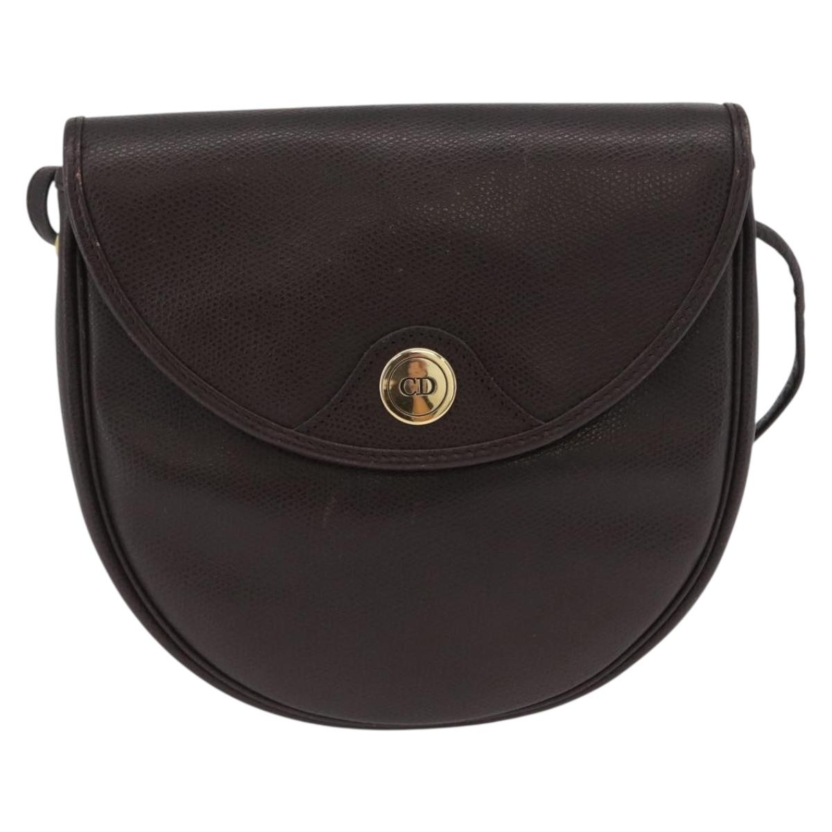 Christian Dior Shoulder Bag Leather Brown Gold Auth BA11045