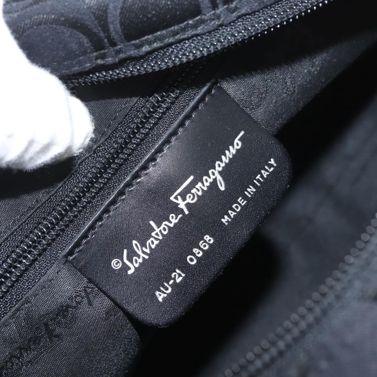 Salvatore Ferragamo Gancini Tote Bag Canvas Leather Black Silver Auth BA11046