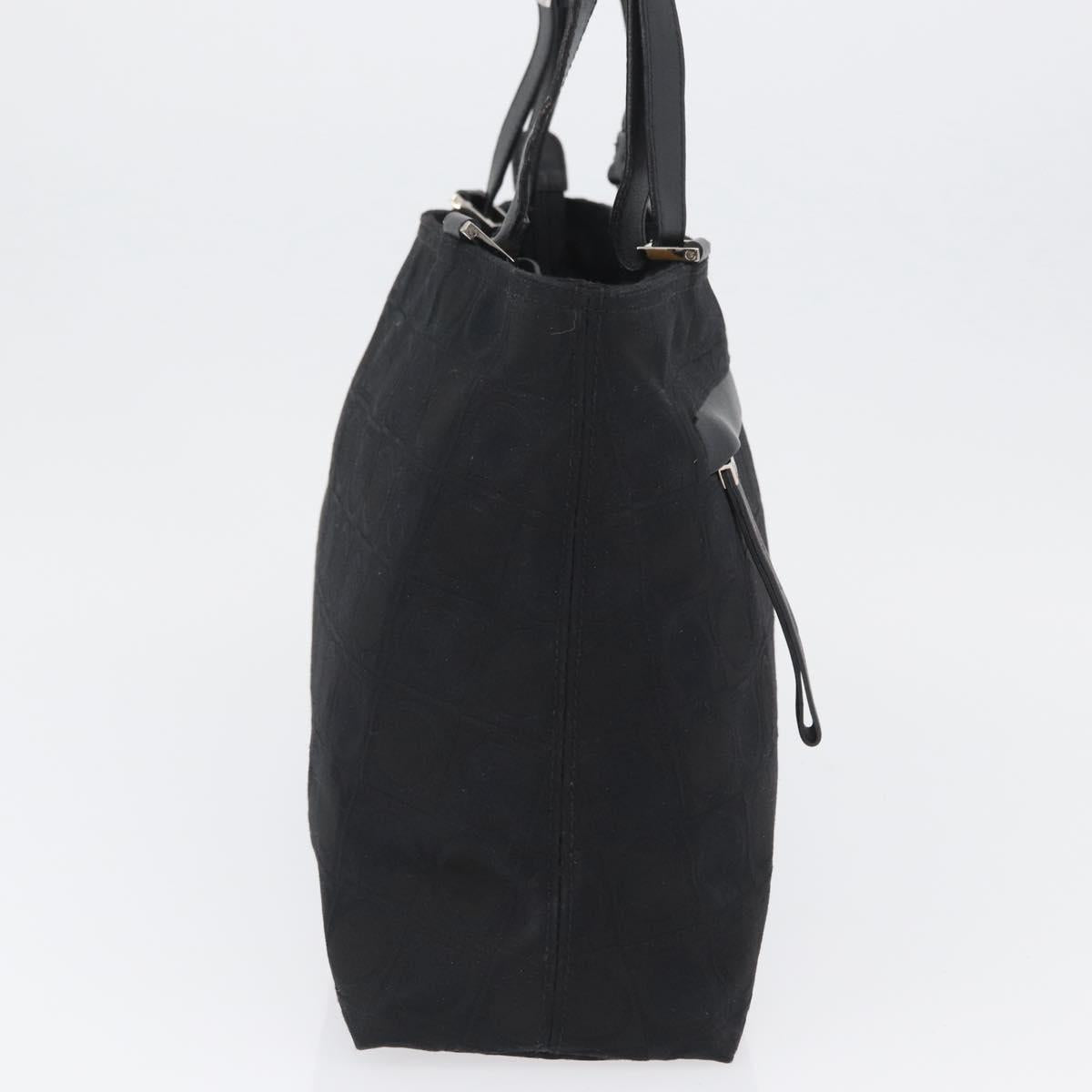 Salvatore Ferragamo Gancini Tote Bag Canvas Leather Black Silver Auth BA11046
