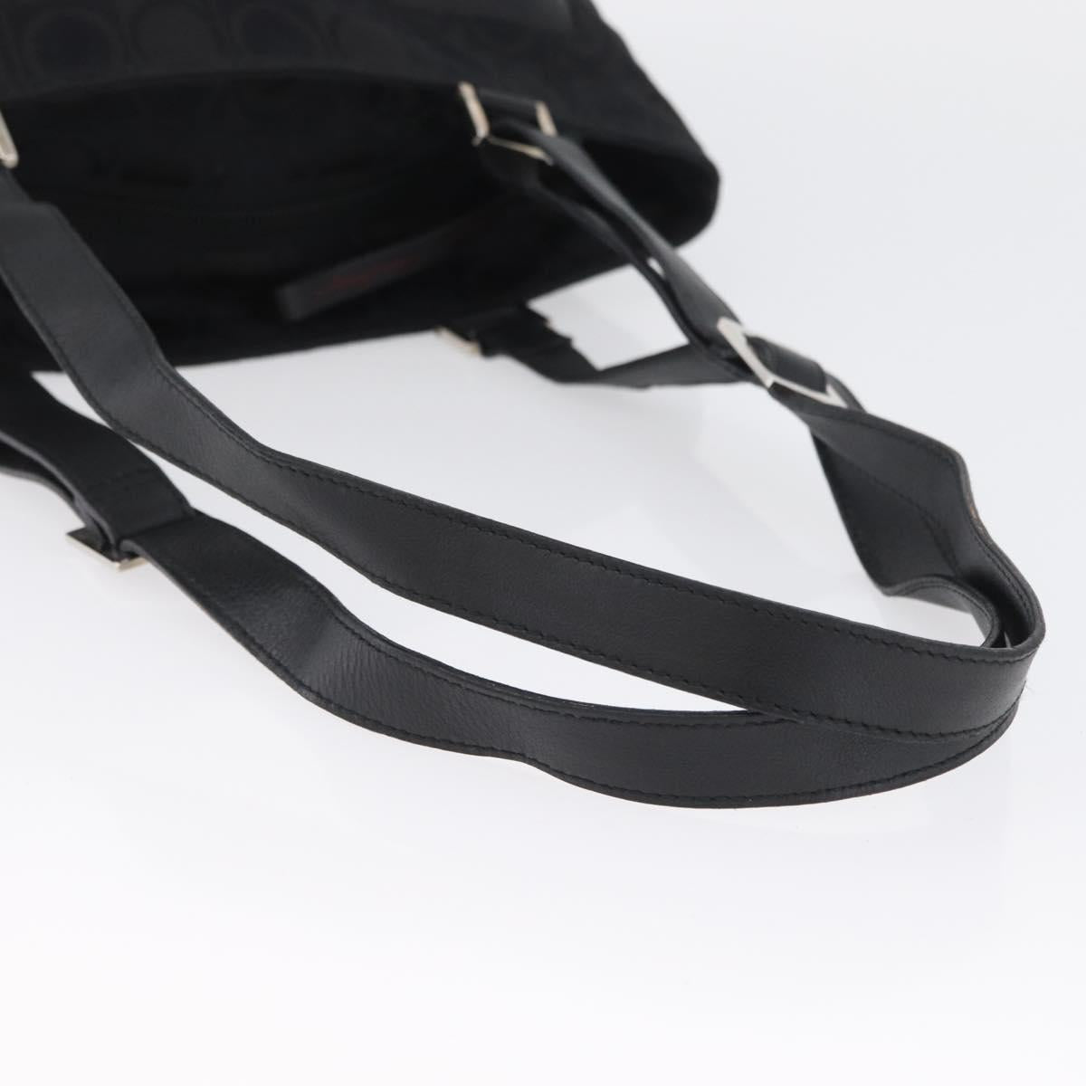 Salvatore Ferragamo Gancini Tote Bag Canvas Leather Black Silver Auth BA11046
