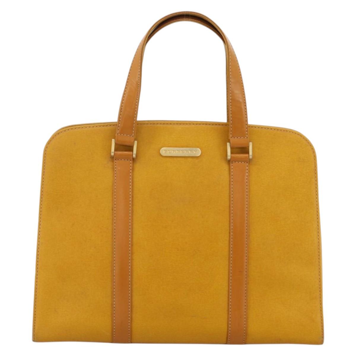 BURBERRY Hand Bag Leather Yellow Gold Auth BA11047