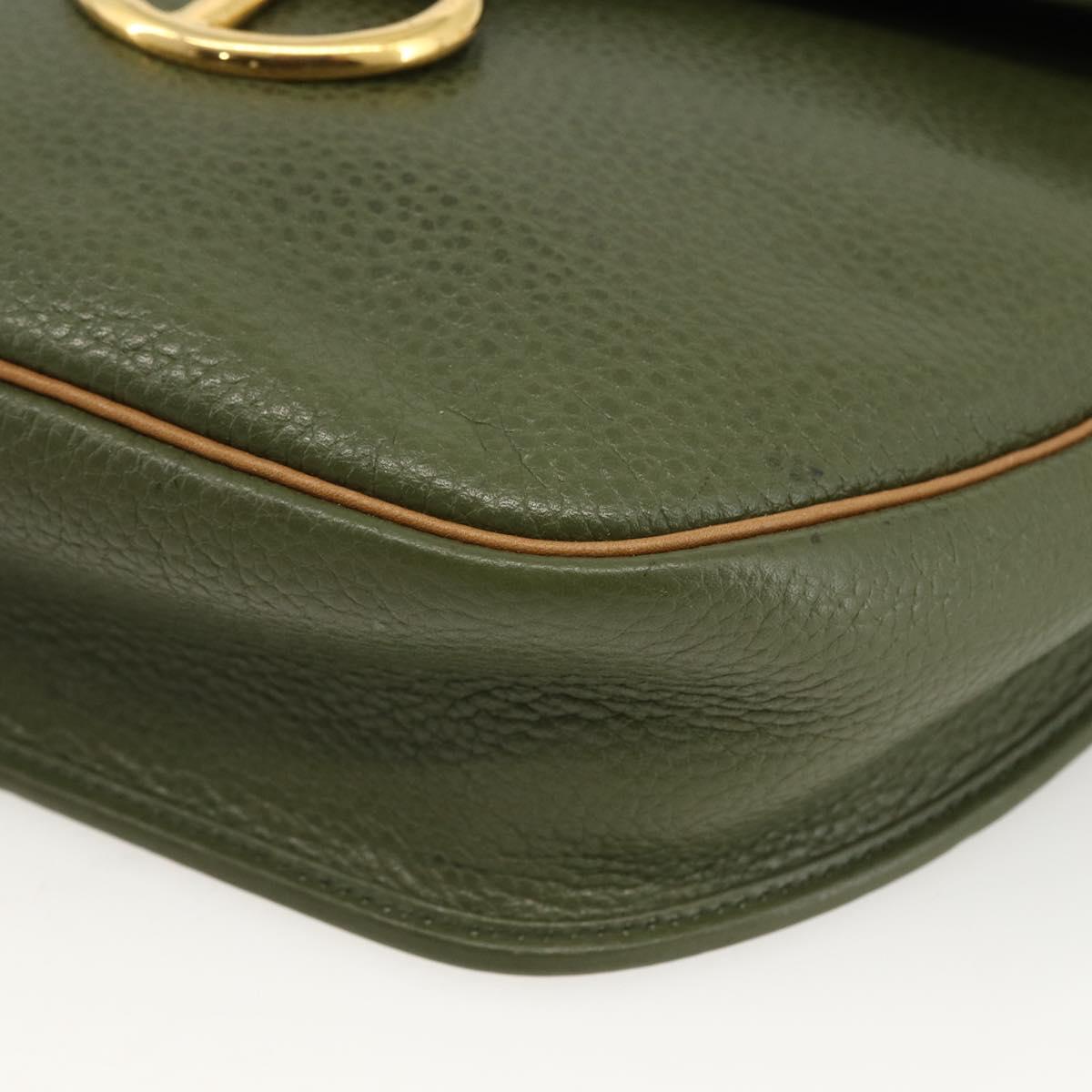 Christian Dior Shoulder Bag Leather Khaki Gold Auth BA11048