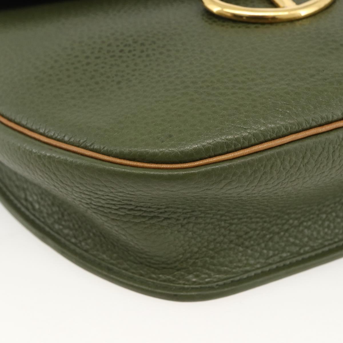 Christian Dior Shoulder Bag Leather Khaki Gold Auth BA11048