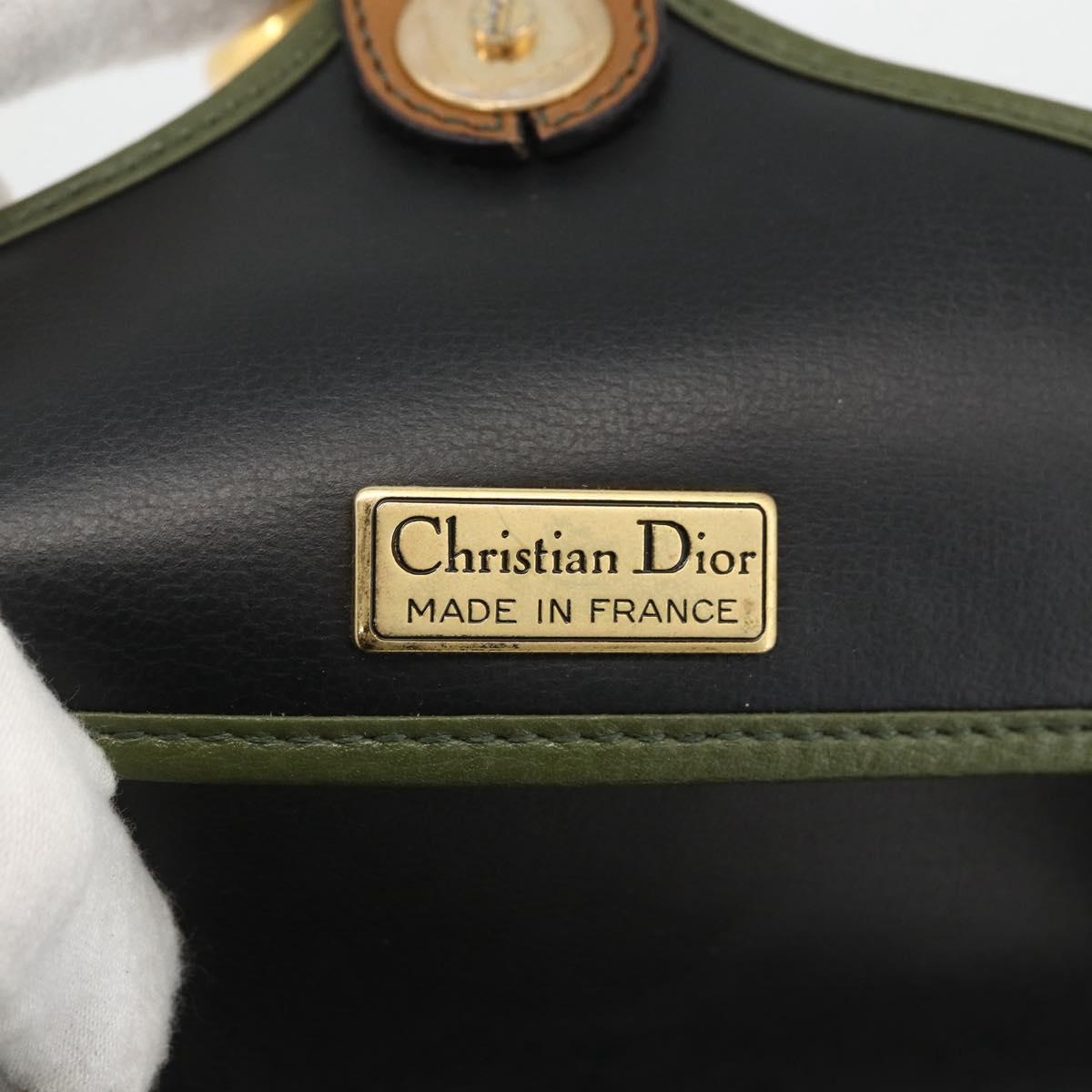 Christian Dior Shoulder Bag Leather Khaki Gold Auth BA11048
