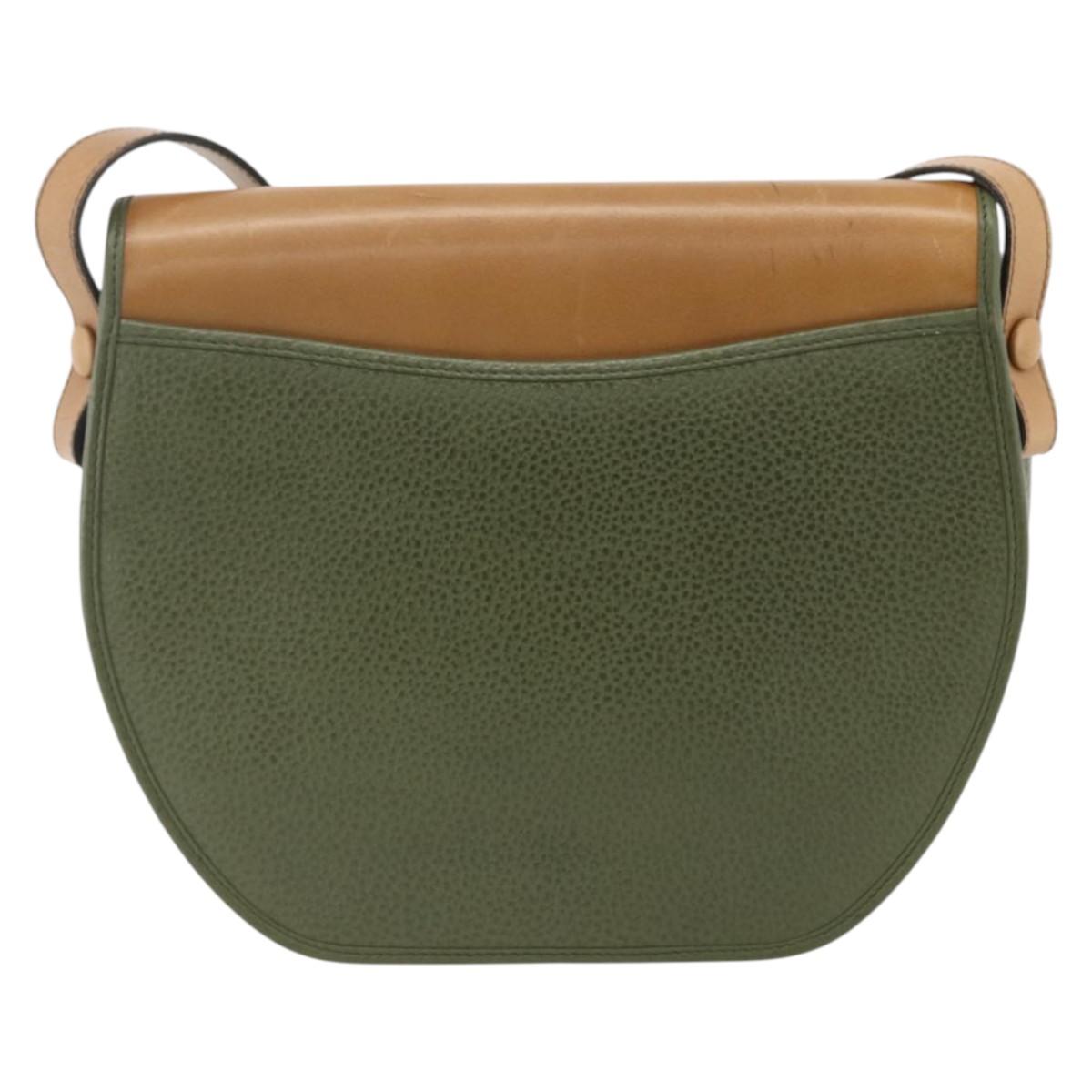 Christian Dior Shoulder Bag Leather Khaki Gold Auth BA11048