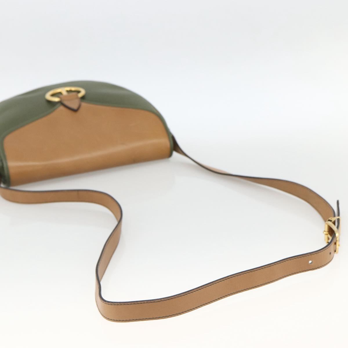 Christian Dior Shoulder Bag Leather Khaki Gold Auth BA11048
