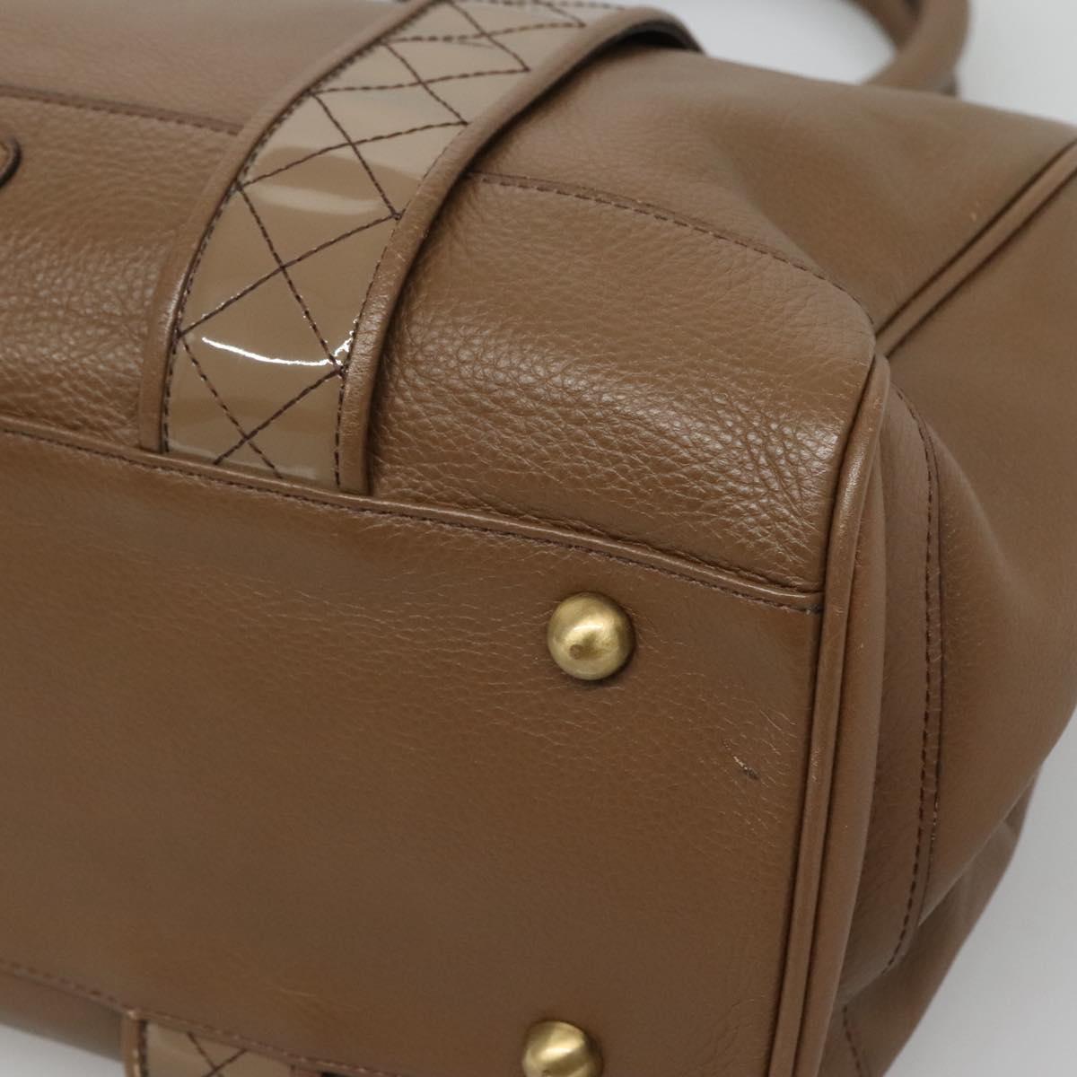 BURBERRY Tote Bag Leather Gold Brown Auth BA1105