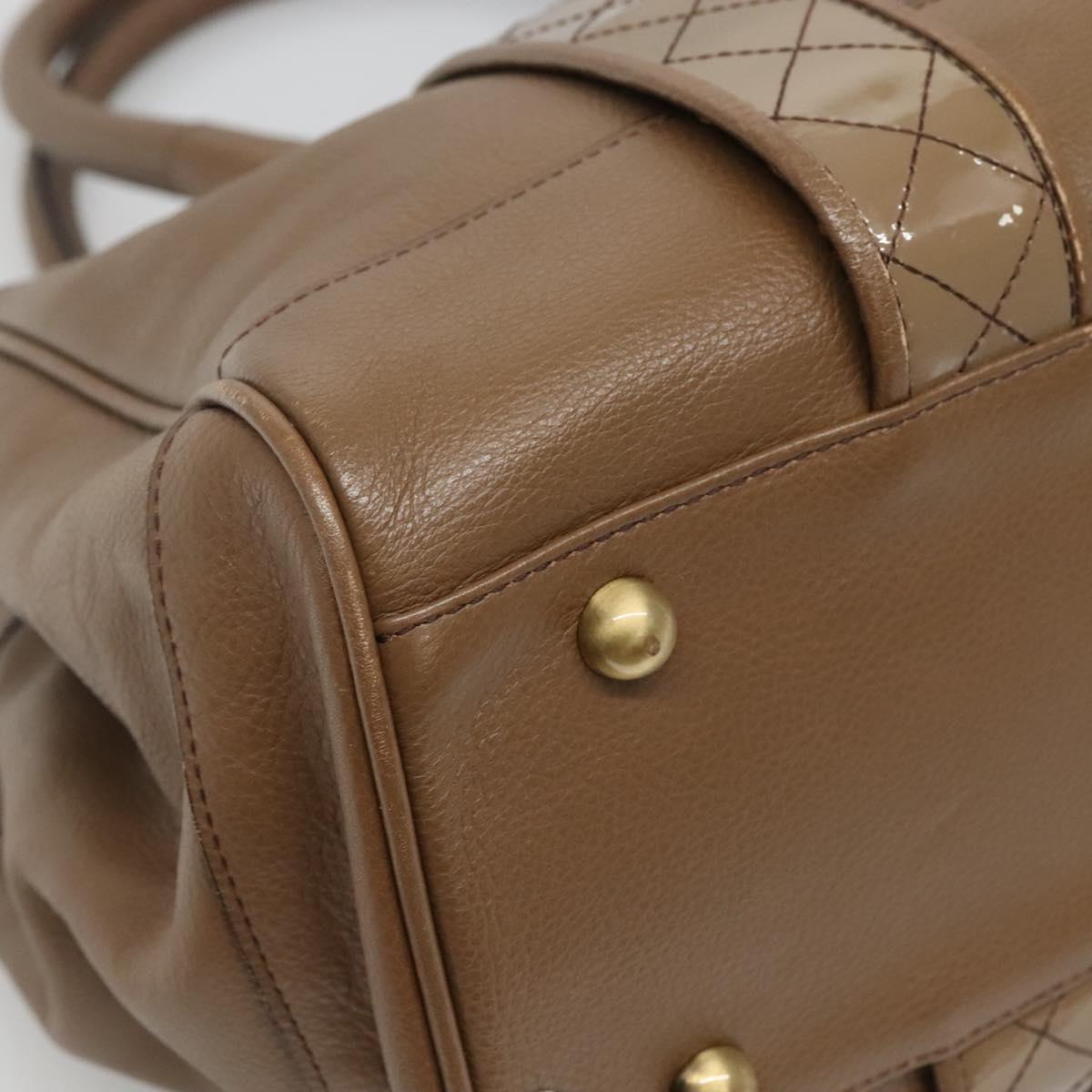 BURBERRY Tote Bag Leather Gold Brown Auth BA1105
