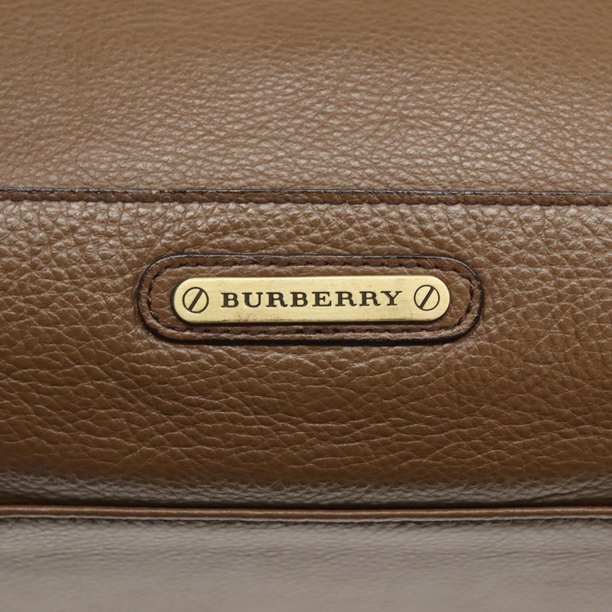 BURBERRY Tote Bag Leather Gold Brown Auth BA1105