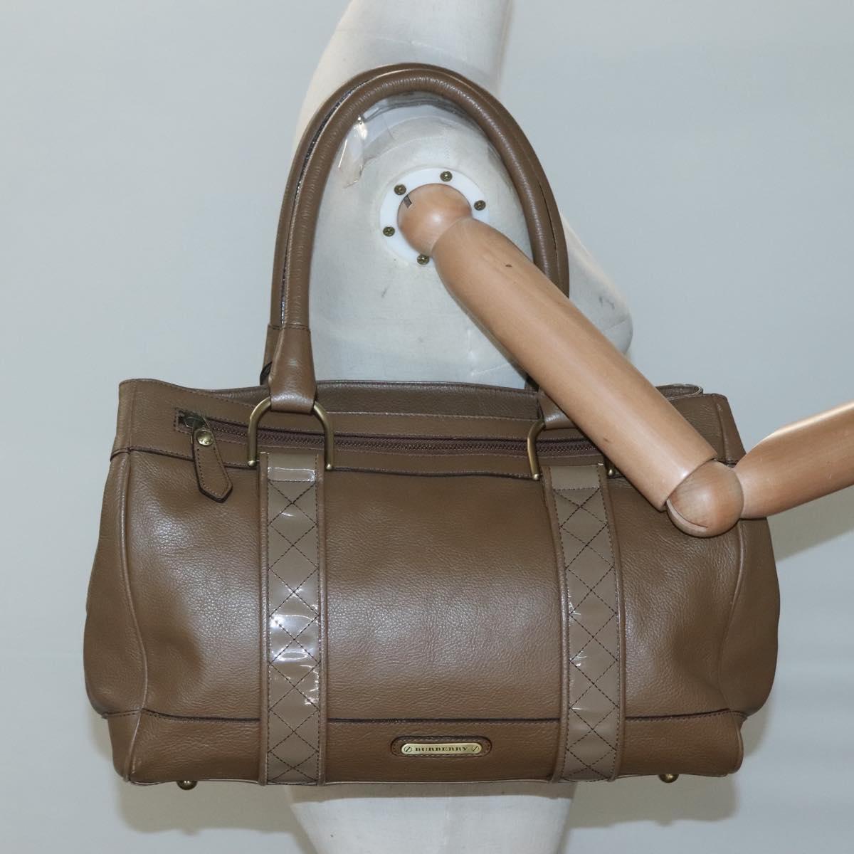 BURBERRY Tote Bag Leather Gold Brown Auth BA1105