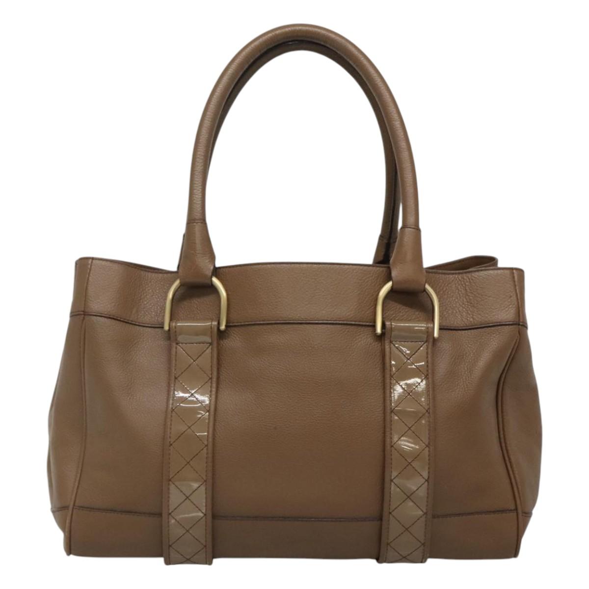 BURBERRY Tote Bag Leather Gold Brown Auth BA1105
