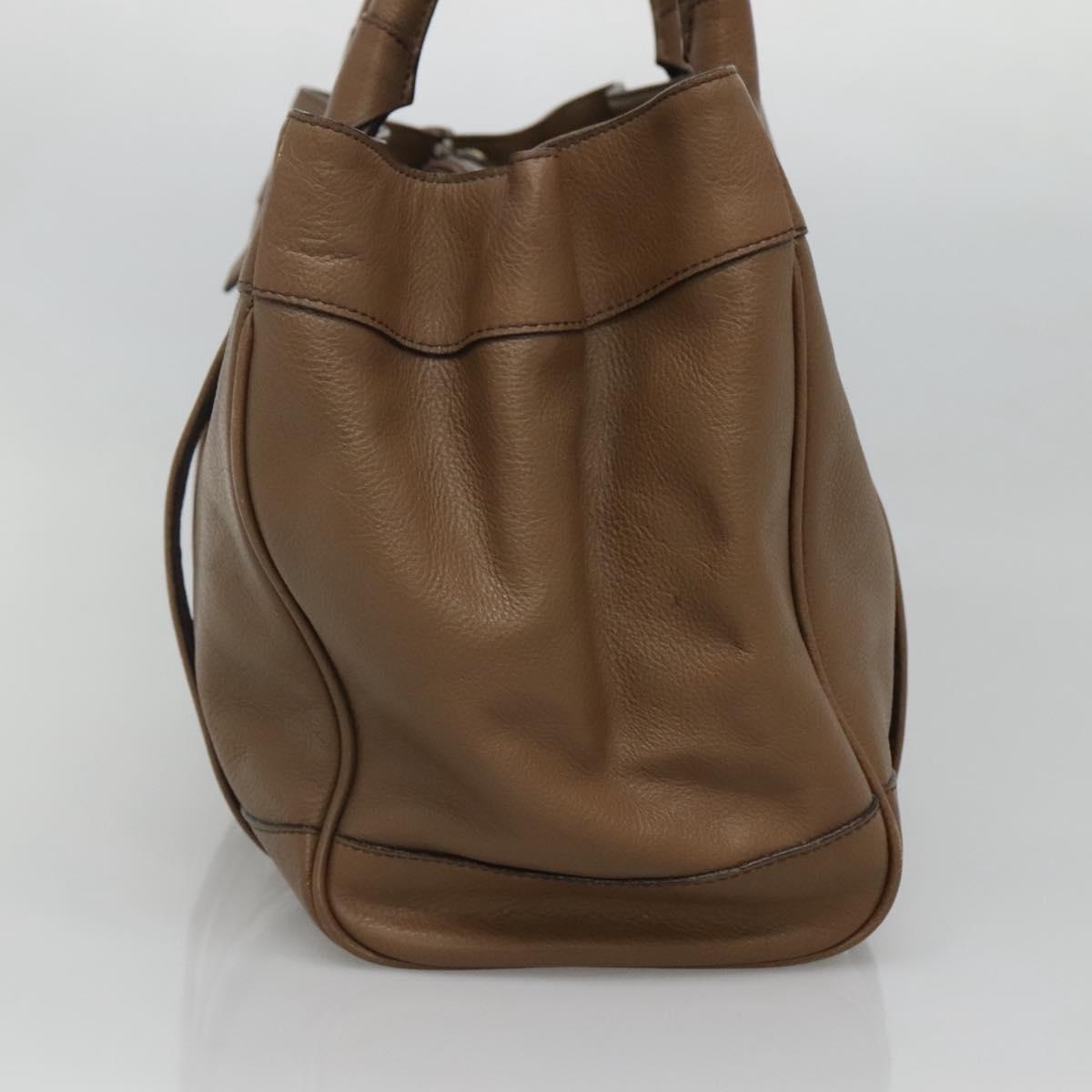 BURBERRY Tote Bag Leather Gold Brown Auth BA1105