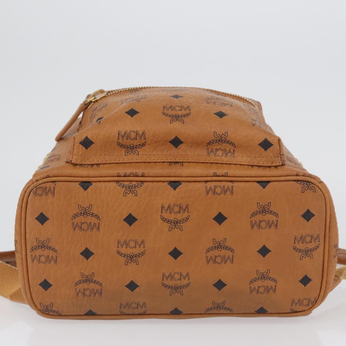 MCM Vicetos Logogram Backpack PVC Leather Brown Gold Auth BA11051