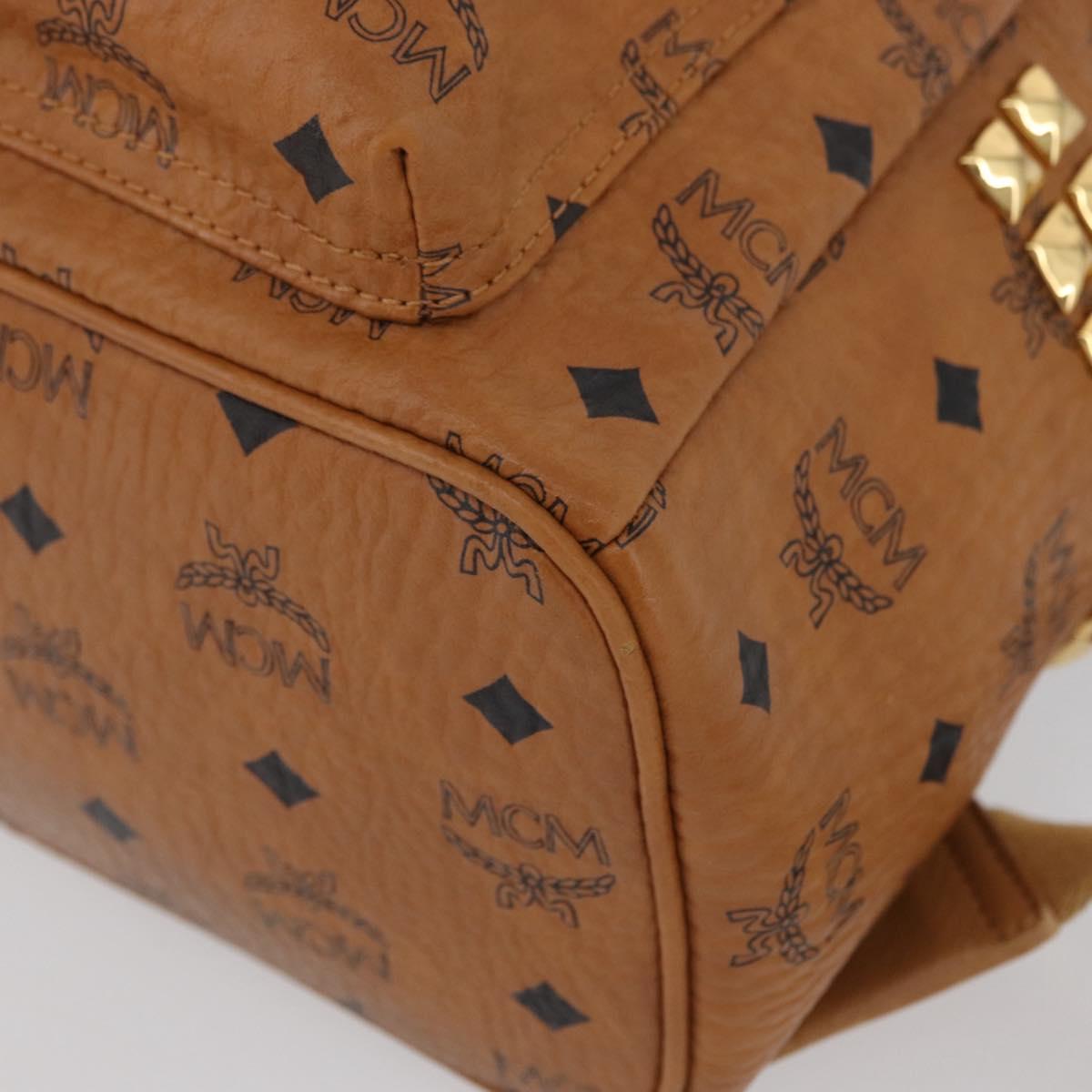 MCM Vicetos Logogram Backpack PVC Leather Brown Gold Auth BA11051