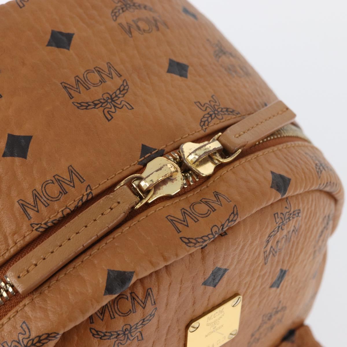 MCM Vicetos Logogram Backpack PVC Leather Brown Gold Auth BA11051