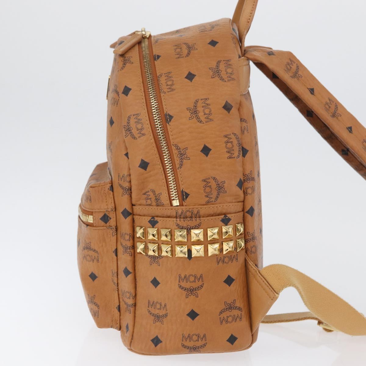 MCM Vicetos Logogram Backpack PVC Leather Brown Gold Auth BA11051