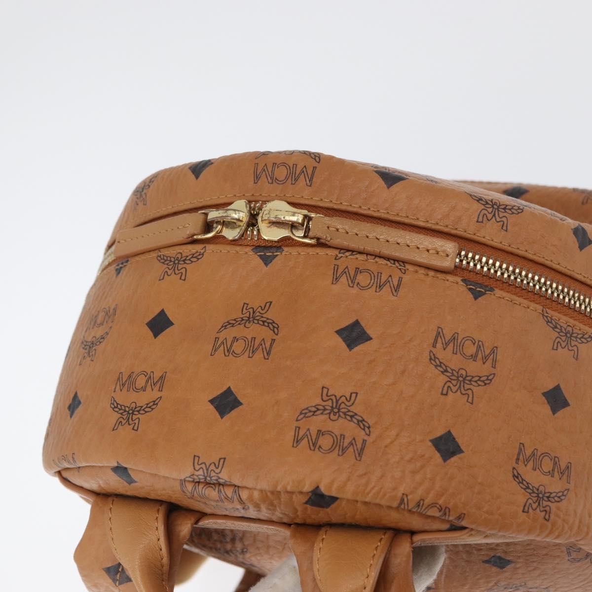 MCM Vicetos Logogram Backpack PVC Leather Brown Gold Auth BA11051