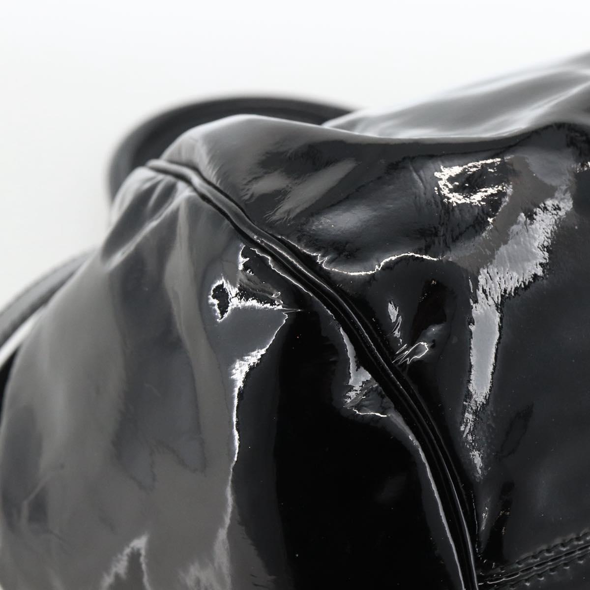 Salvatore Ferragamo Gancini Hand Bag Patent leather Black Silver Auth BA11053