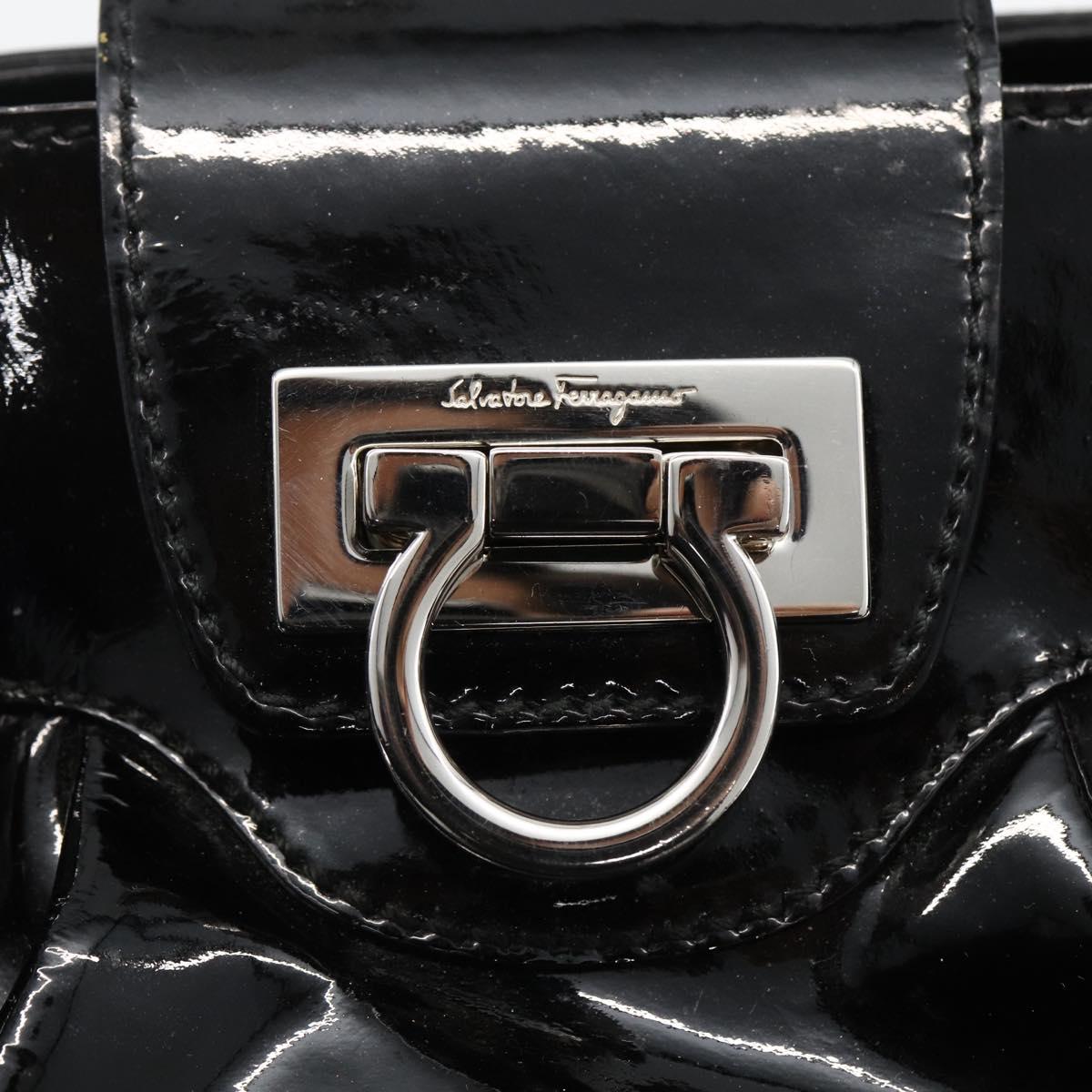 Salvatore Ferragamo Gancini Hand Bag Patent leather Black Silver Auth BA11053
