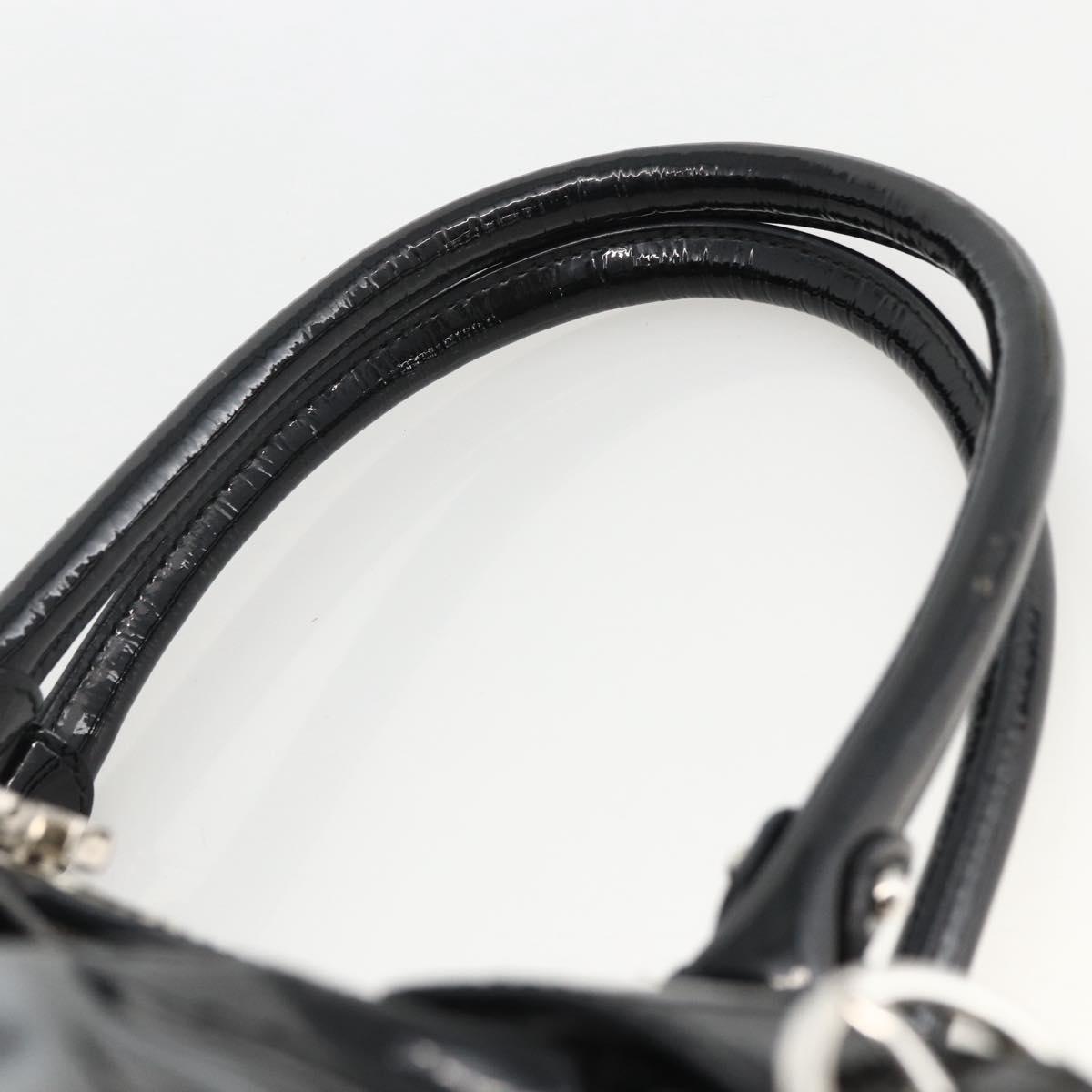 Salvatore Ferragamo Gancini Hand Bag Patent leather Black Silver Auth BA11053