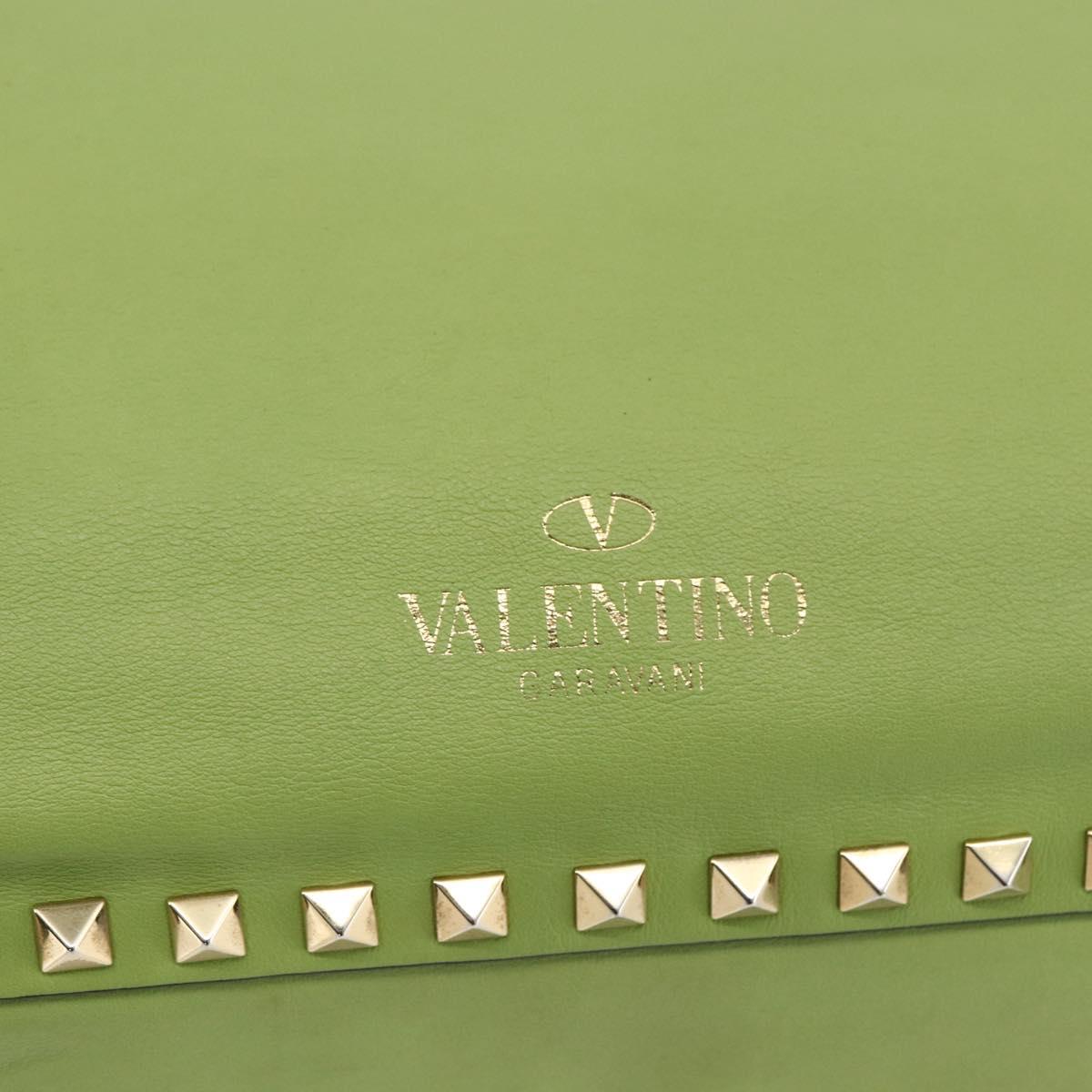 VALENTINO Rock Studs Tote Bag Leather Gold Light green Auth BA11057