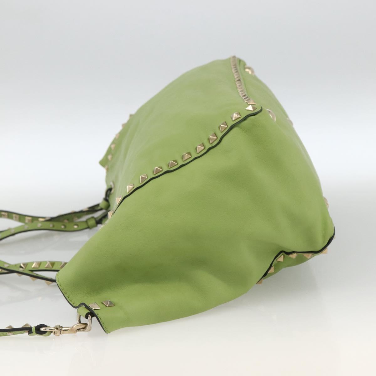VALENTINO Rock Studs Tote Bag Leather Gold Light green Auth BA11057