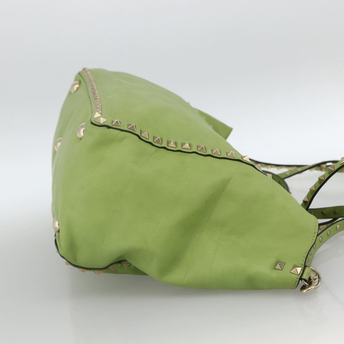 VALENTINO Rock Studs Tote Bag Leather Gold Light green Auth BA11057