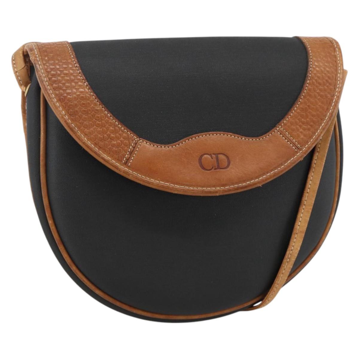 Christian Dior Shoulder Bag PVC Leather Black Gold Auth BA11060