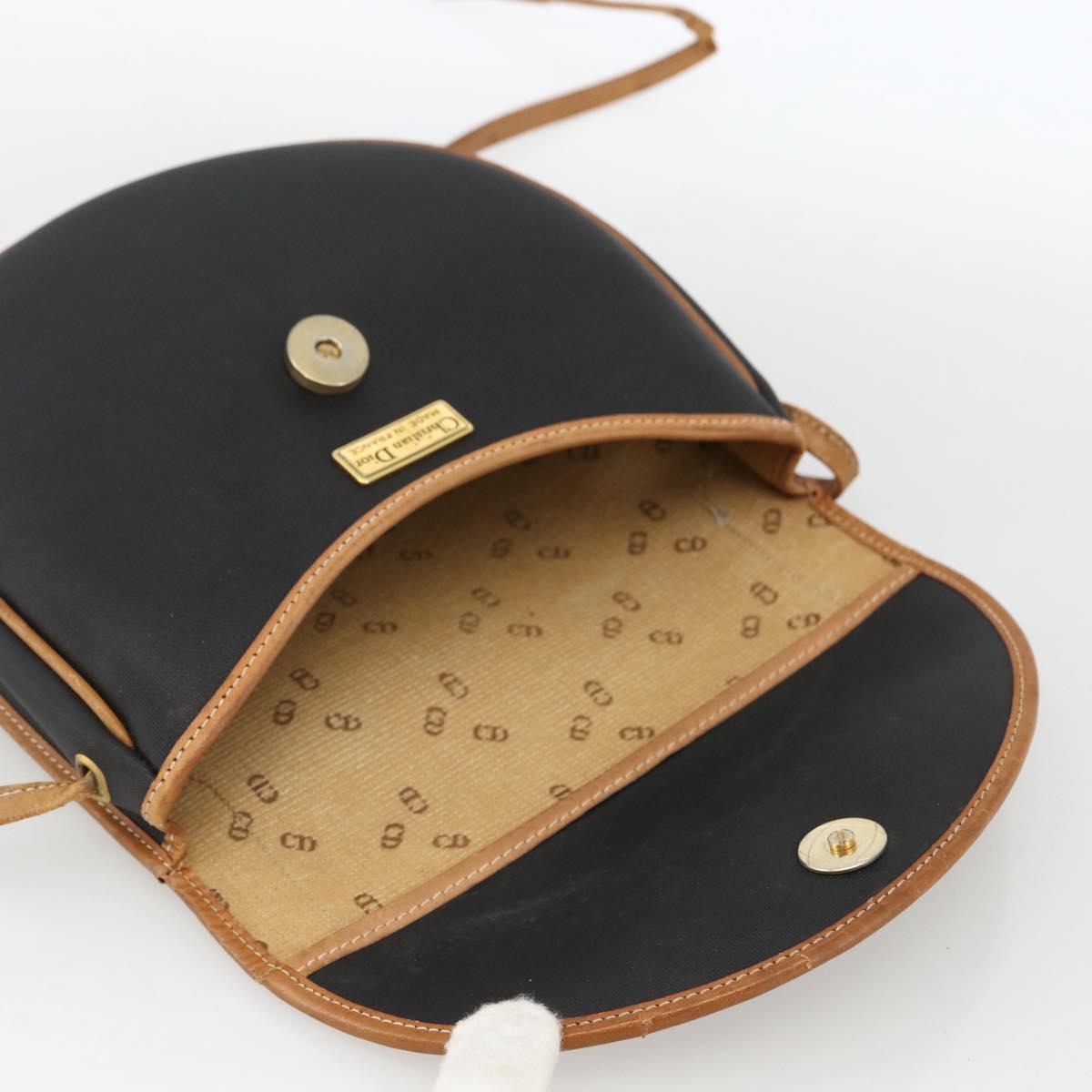 Christian Dior Shoulder Bag PVC Leather Black Gold Auth BA11060