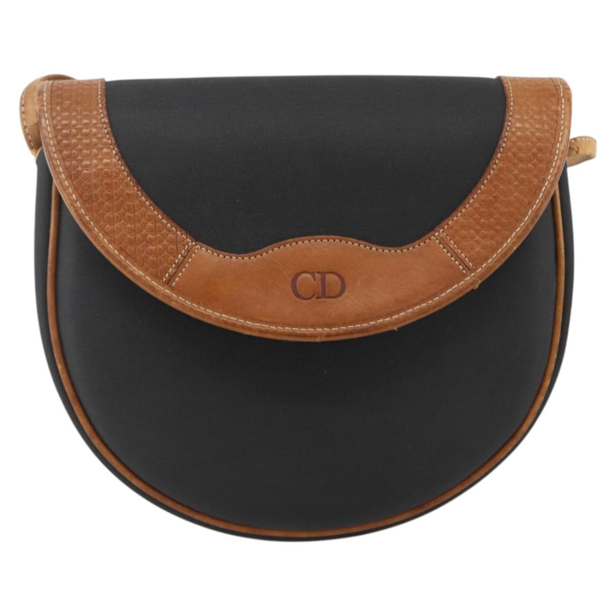 Christian Dior Shoulder Bag PVC Leather Black Gold Auth BA11060