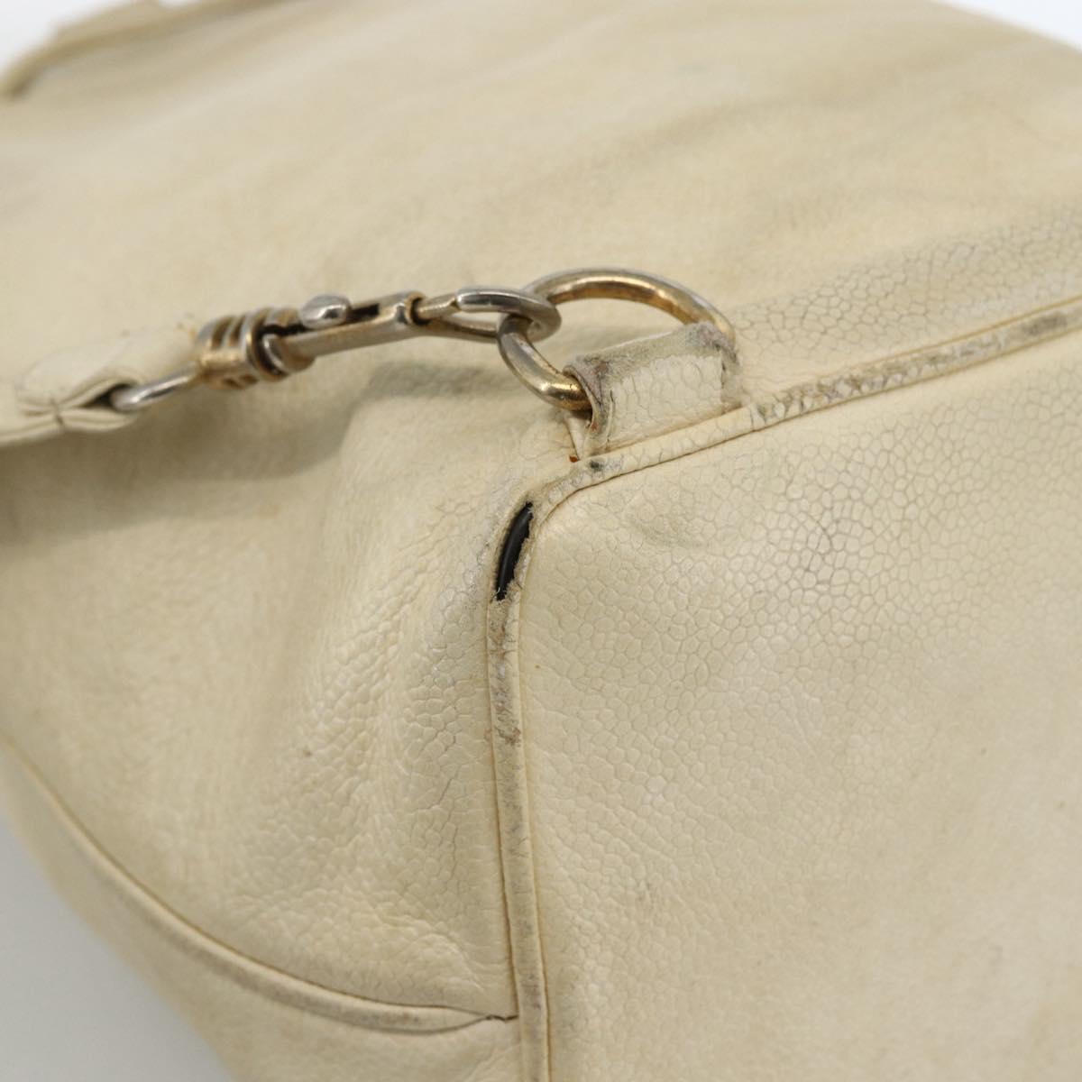 CHANEL Shoulder Bag Caviar Skin Cream Gold CC Auth BA11064