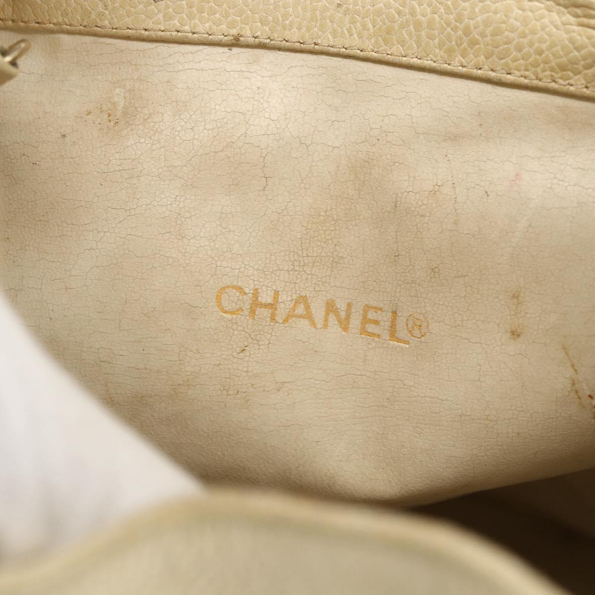 CHANEL Shoulder Bag Caviar Skin Cream Gold CC Auth BA11064