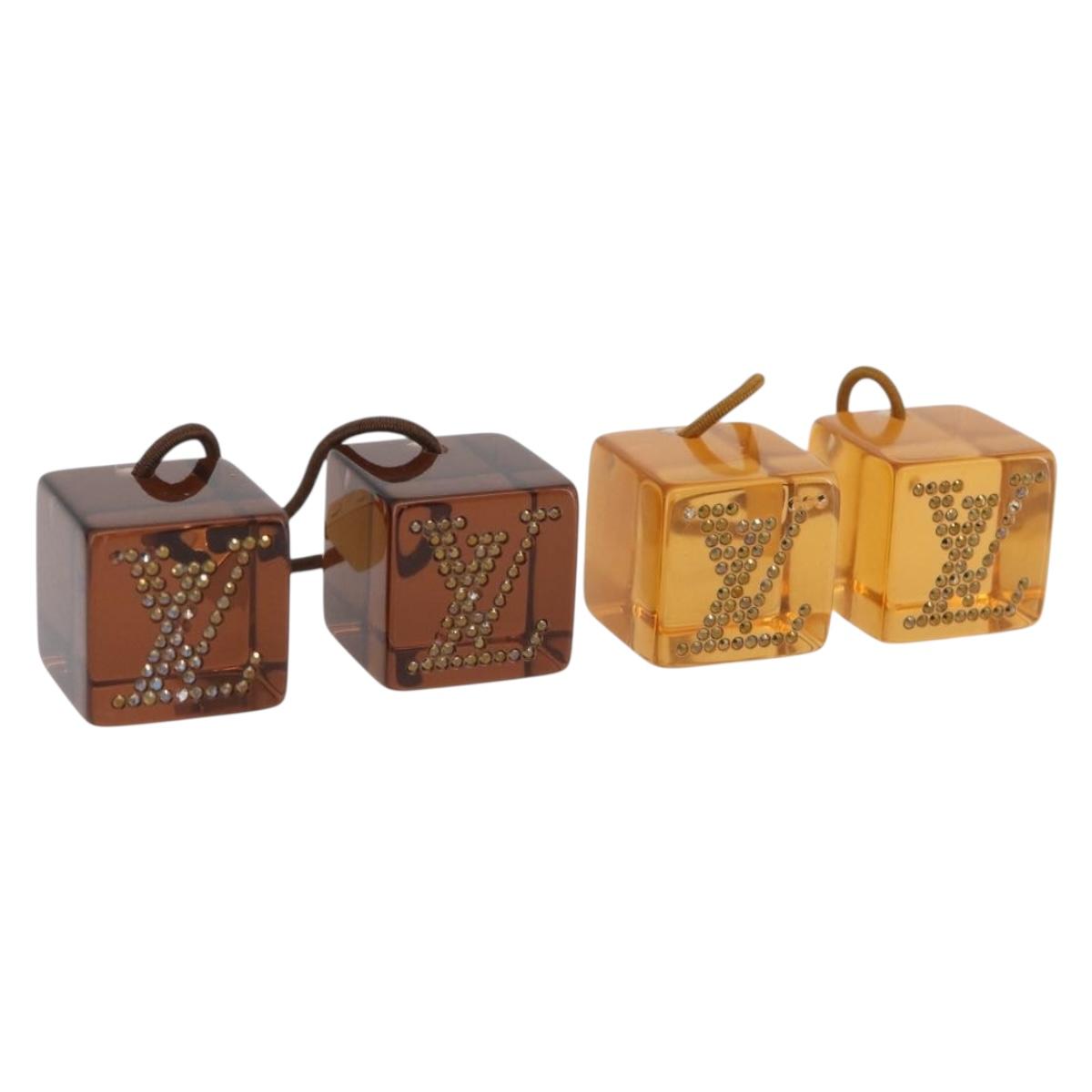 LOUIS VUITTON Hair Cube Hair Clip plastic Brown LV Auth BA11080