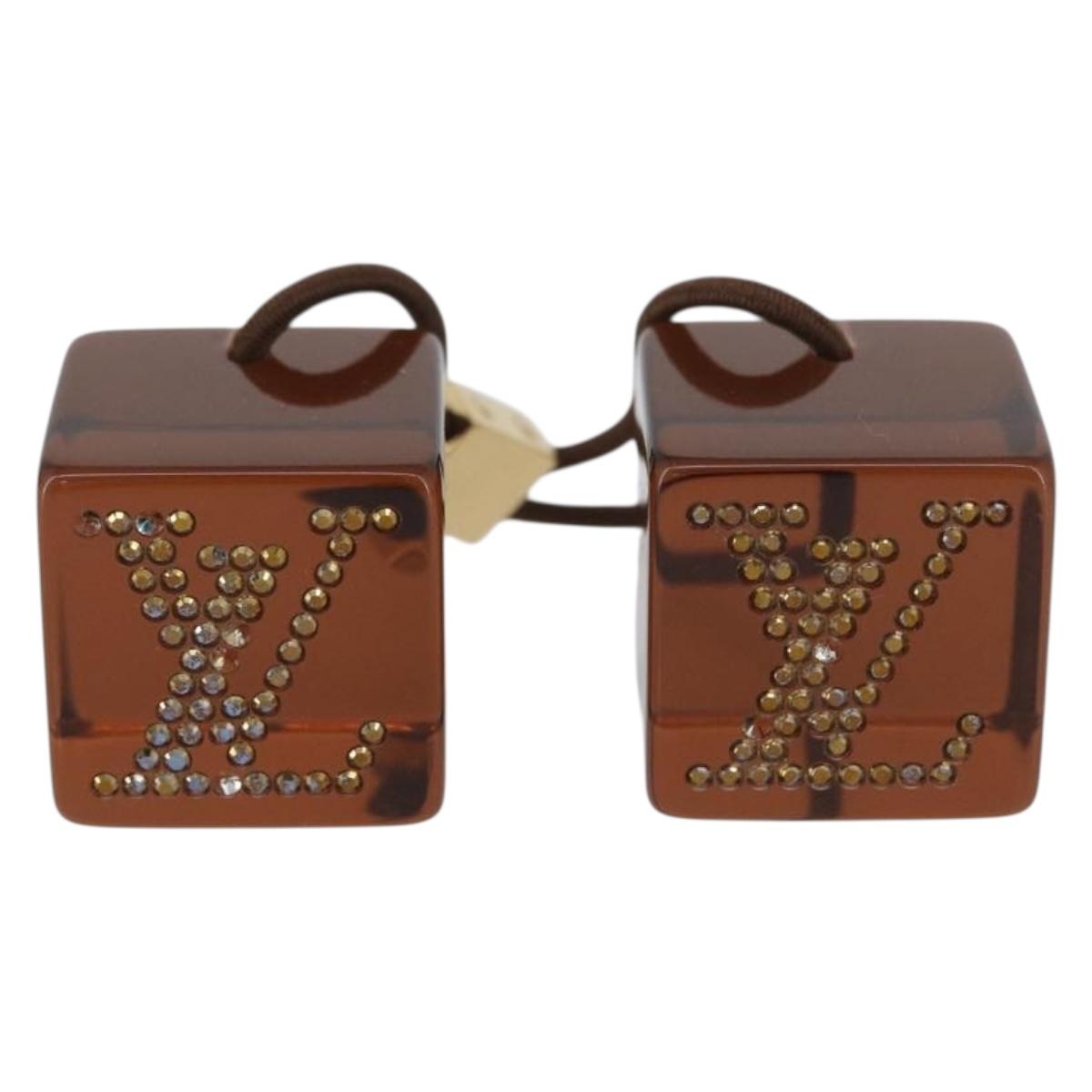 LOUIS VUITTON Hair Cube Hair Clip plastic Brown LV Auth BA11080