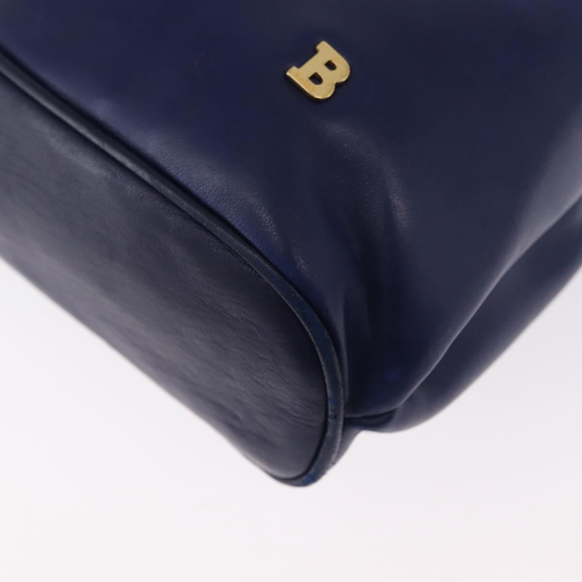 BALLY Quilted Chain Shoulder Bag Leather Blue Gold Auth BA11081