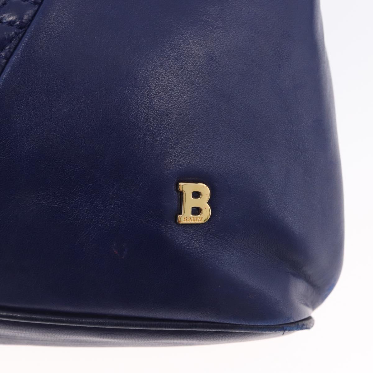 BALLY Quilted Chain Shoulder Bag Leather Blue Gold Auth BA11081